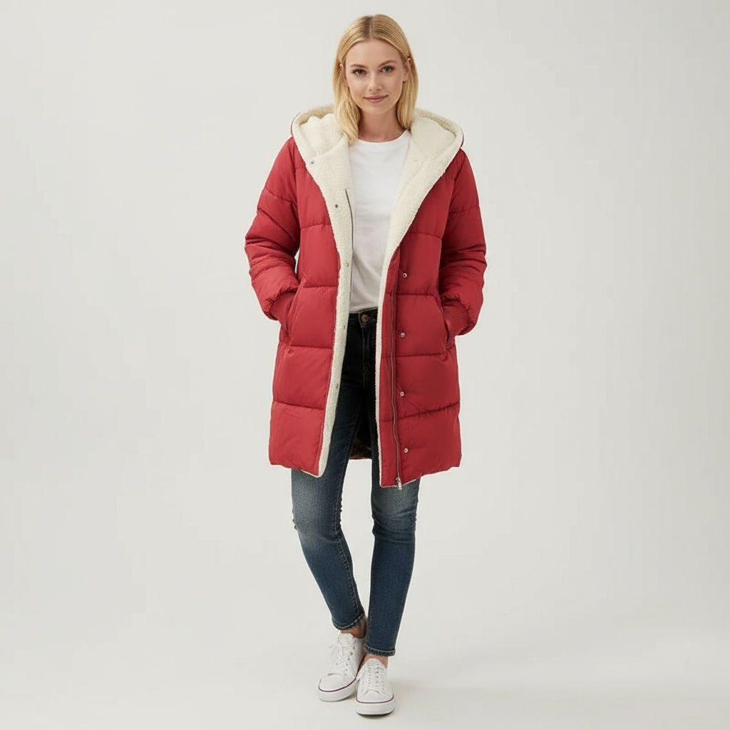 Cappotto Reversibile Donna in Cotone con Cappuccio