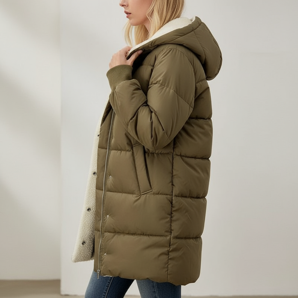 Cappotto Reversibile Donna in Cotone con Cappuccio