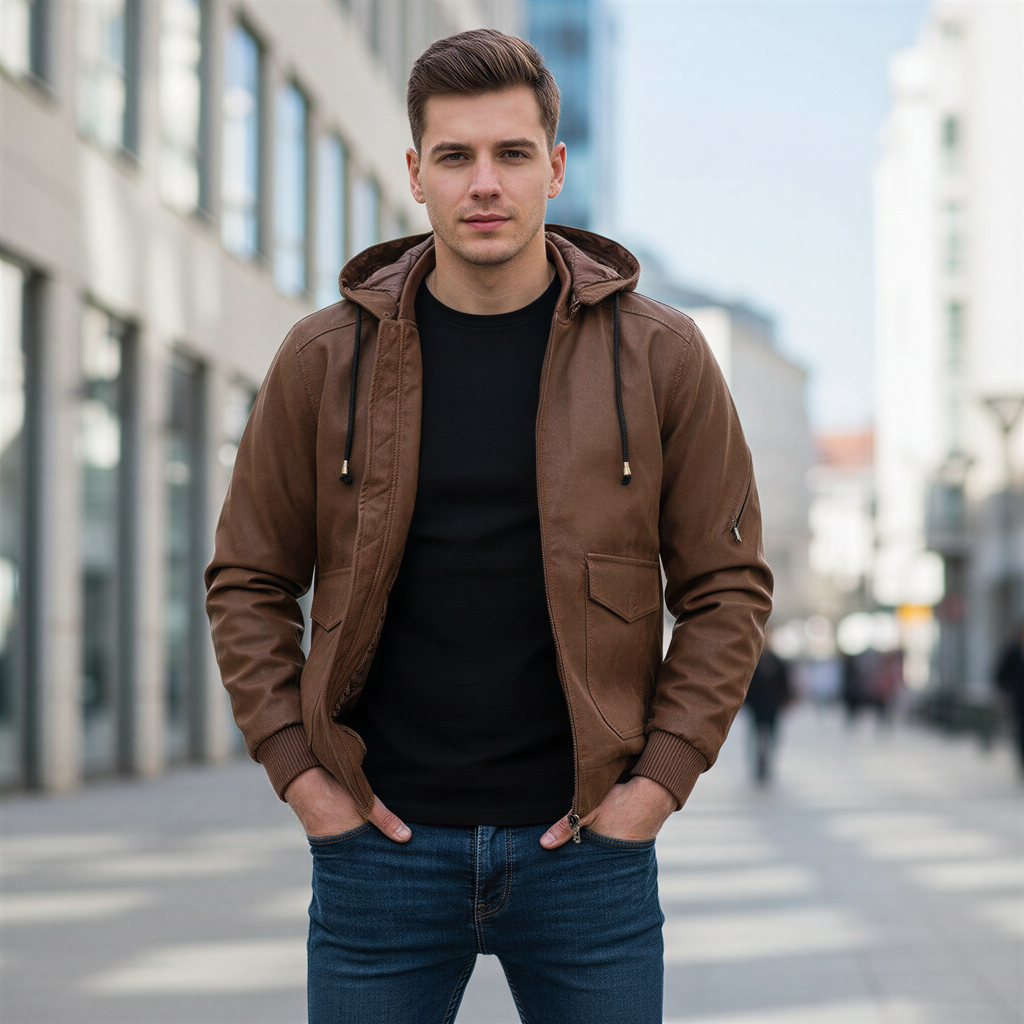 Lucas Giacca Bomber Uomo | Ecopelle con Cappuccio | Inverno