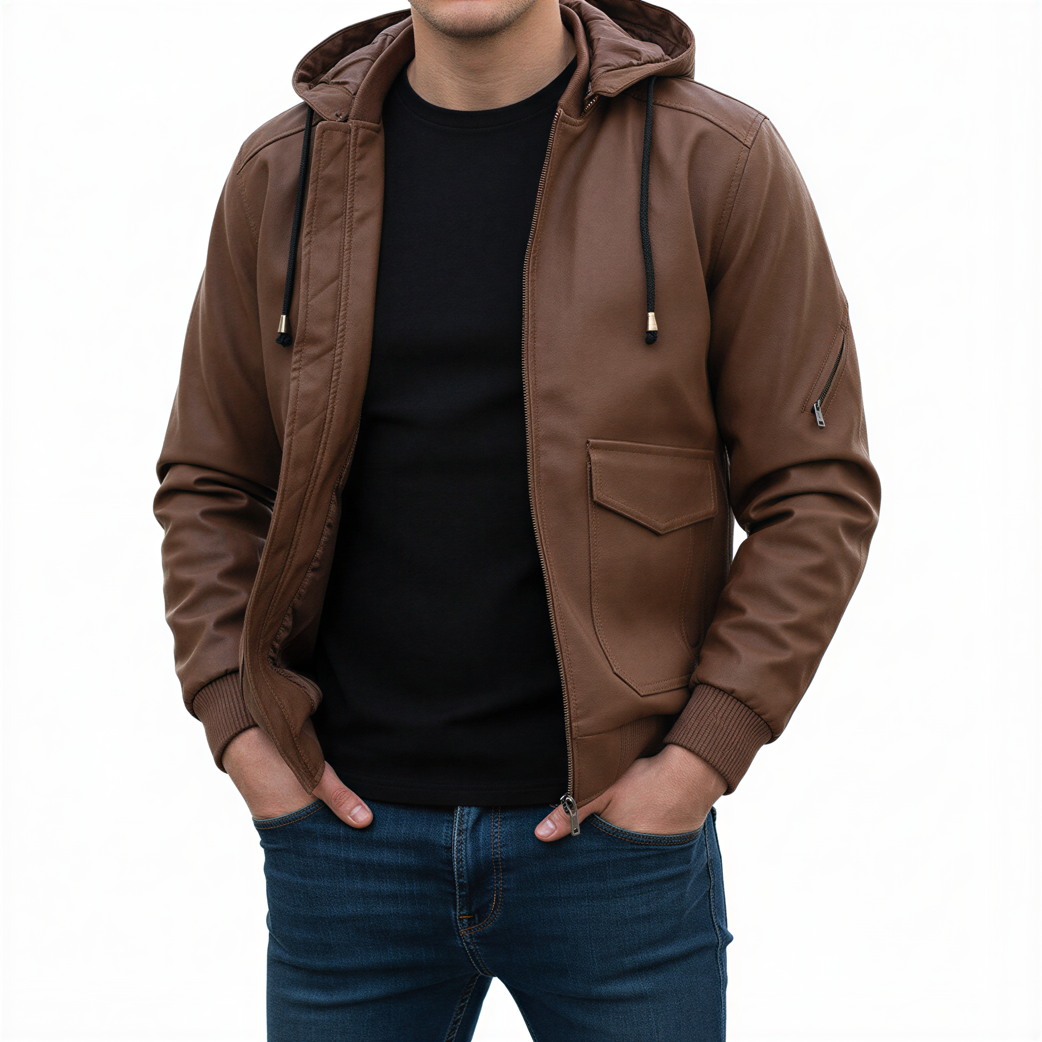 Lucas Giacca Bomber Uomo | Ecopelle con Cappuccio | Inverno