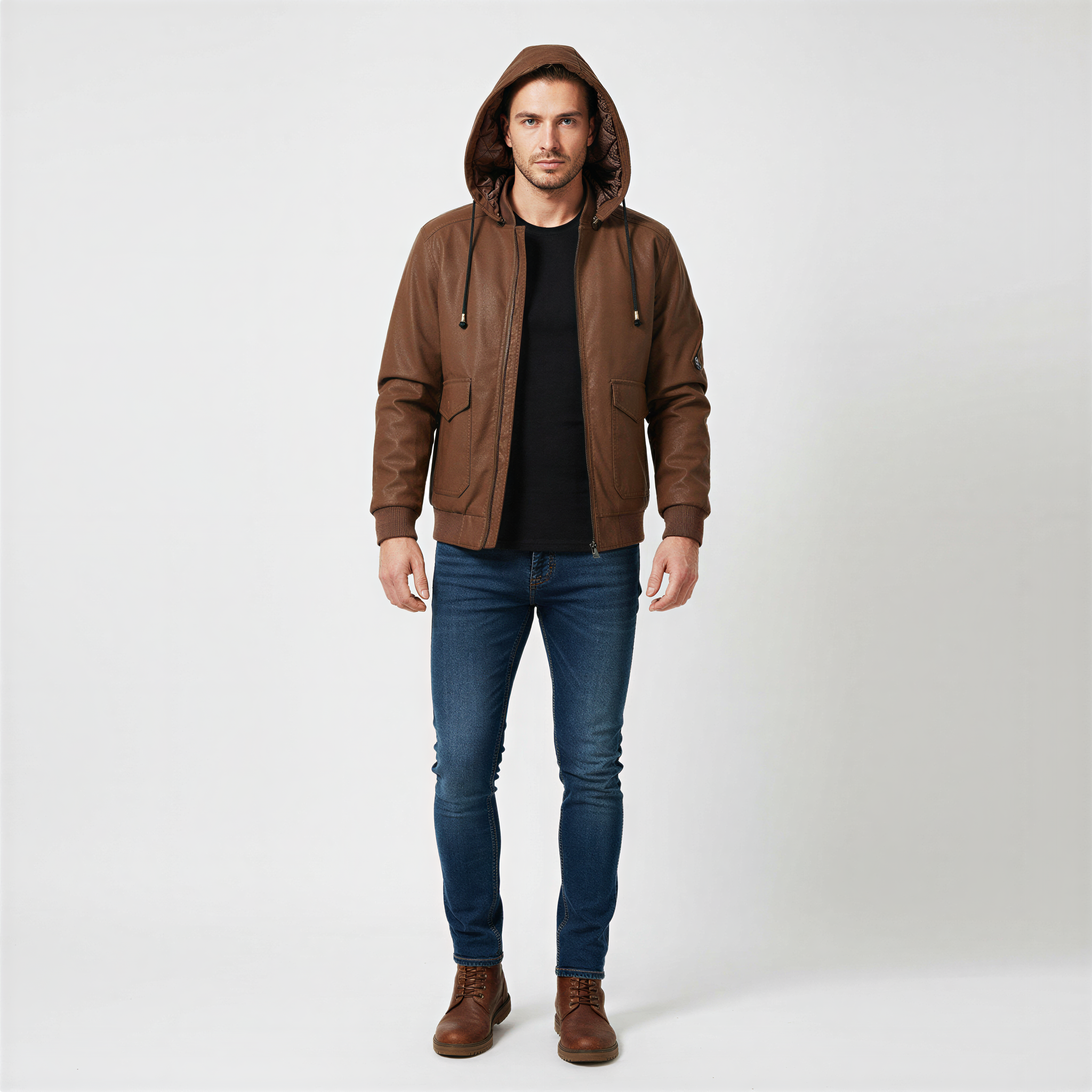 Lucas Giacca Bomber Uomo | Ecopelle con Cappuccio | Inverno