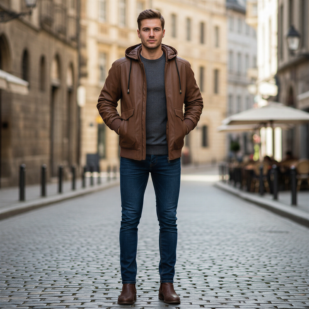 Lucas Giacca Bomber Uomo | Ecopelle con Cappuccio | Inverno