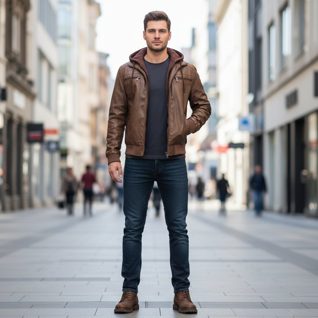 Martin Giacca Biker in Ecopelle | Cappuccio Contrastante | Autunno