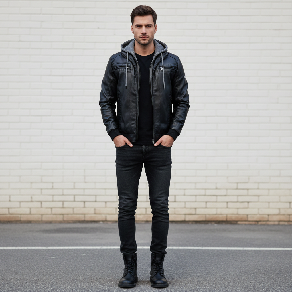 Martin Giacca Biker in Ecopelle | Cappuccio Contrastante | Autunno