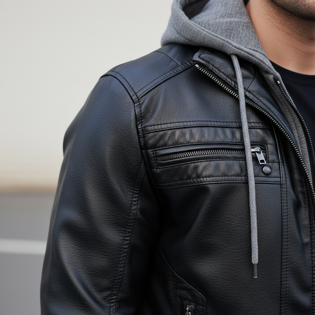 Martin Giacca Biker in Ecopelle | Cappuccio Contrastante | Autunno