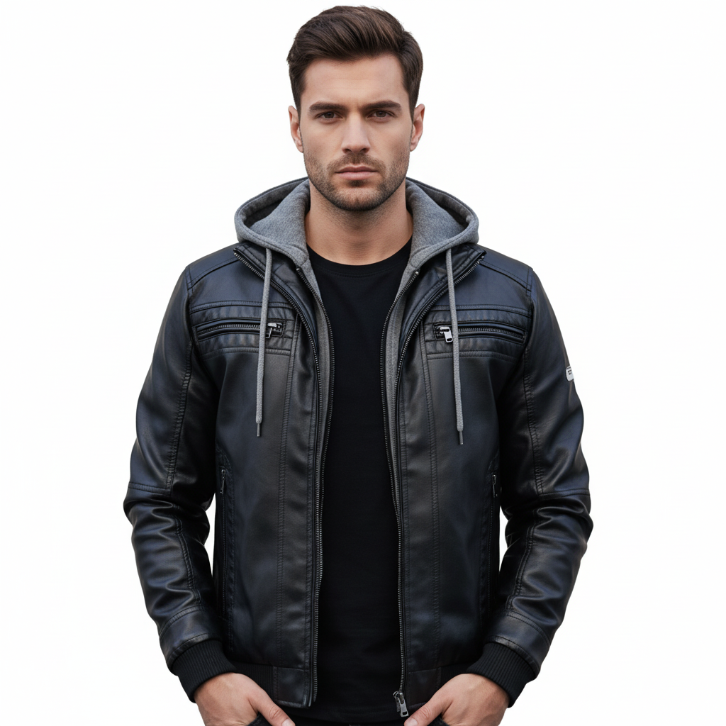 Martin Giacca Biker in Ecopelle | Cappuccio Contrastante | Autunno