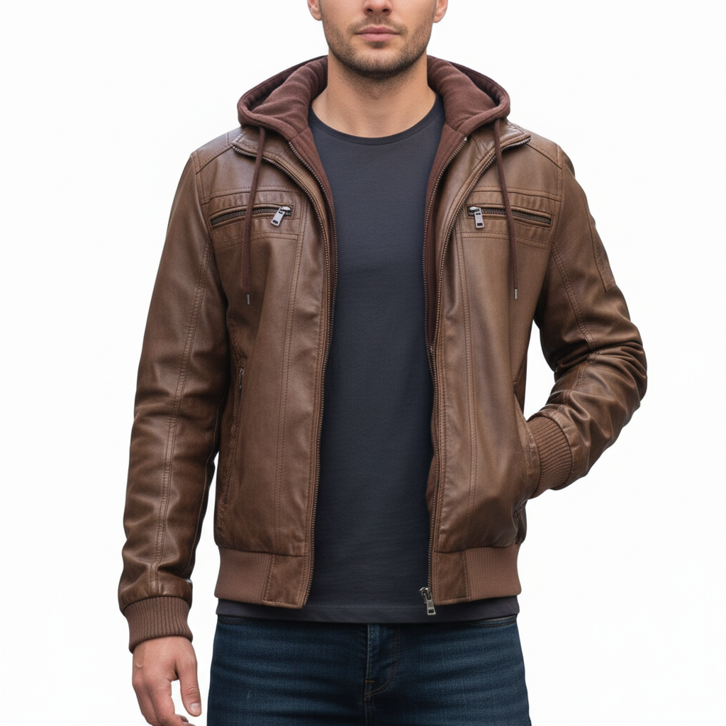 Martin Giacca Biker in Ecopelle | Cappuccio Contrastante | Autunno