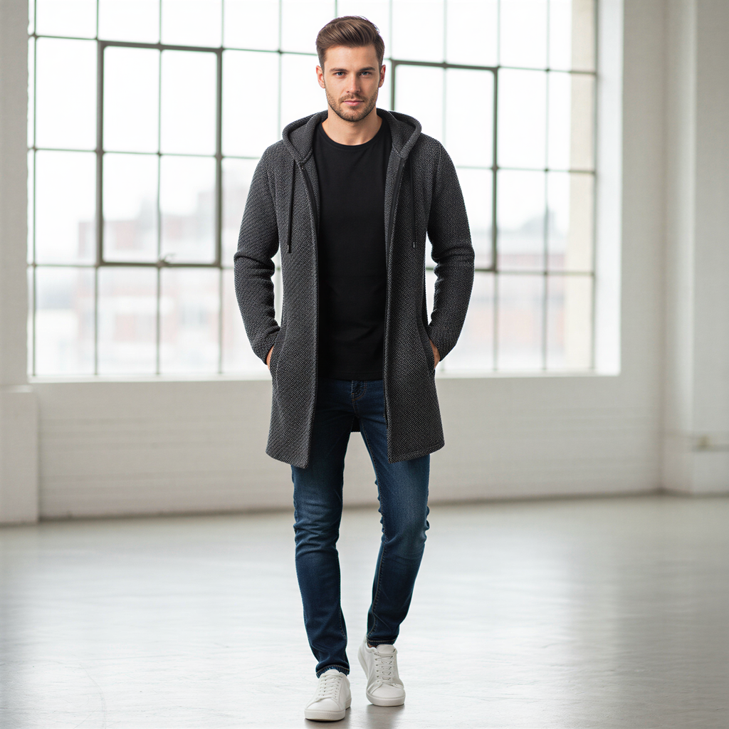 Rolando Cardigan Lungo | Maglia Testurizzata con Cappuccio | Casual Uomo