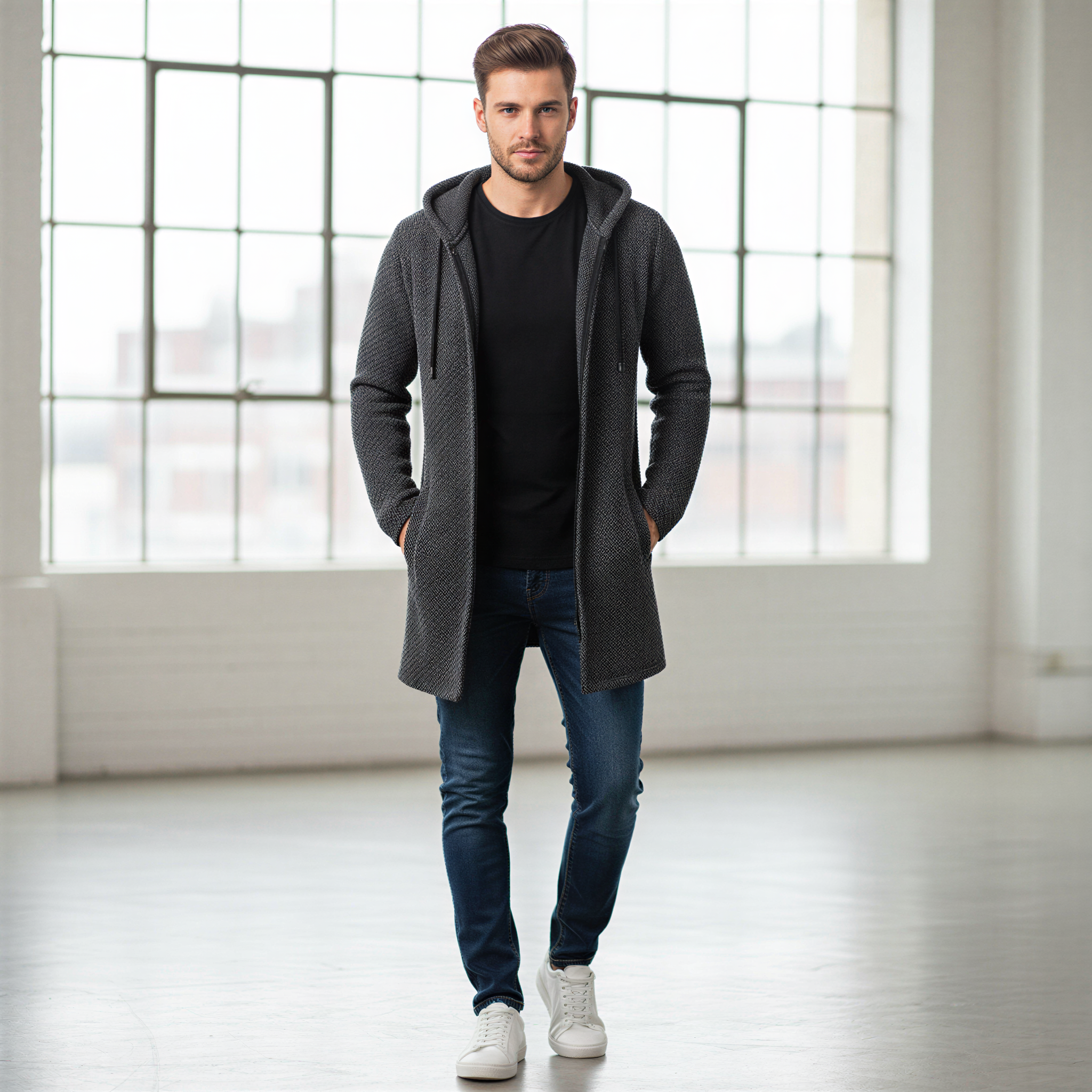 Rolando Cardigan Lungo | Maglia Testurizzata con Cappuccio | Casual Uomo