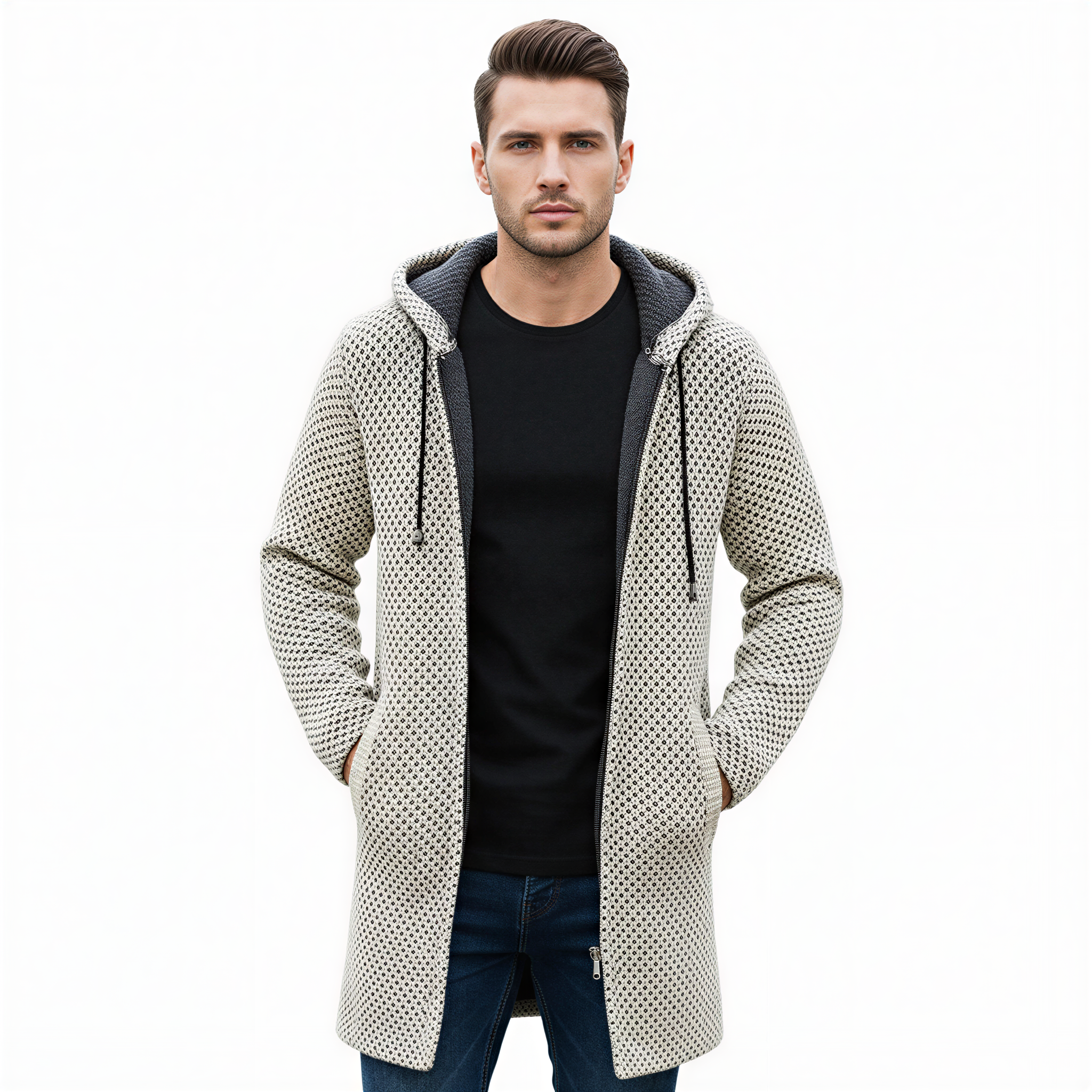 Rolando Cardigan Lungo | Maglia Testurizzata con Cappuccio | Casual Uomo