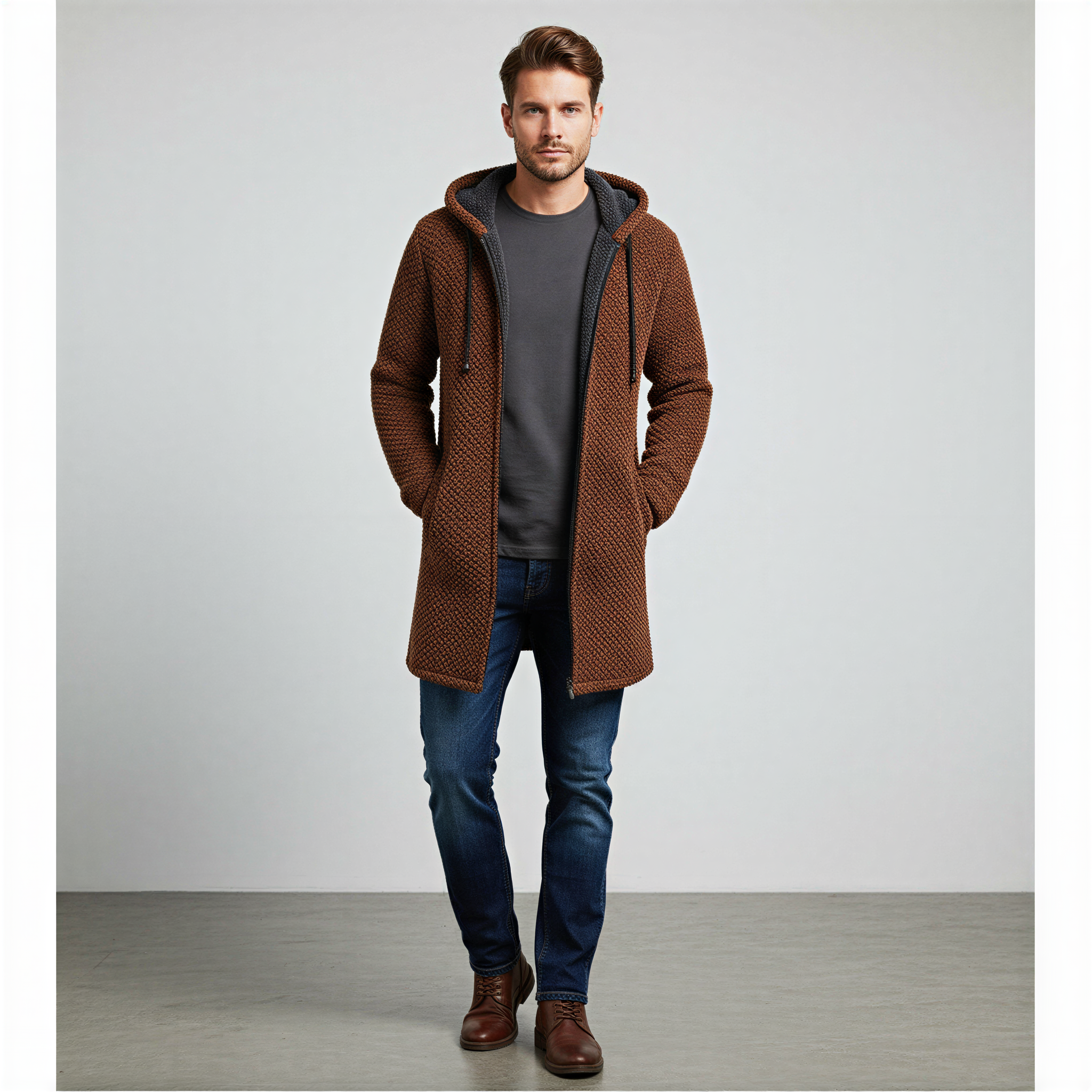 Rolando Cardigan Lungo | Maglia Testurizzata con Cappuccio | Casual Uomo