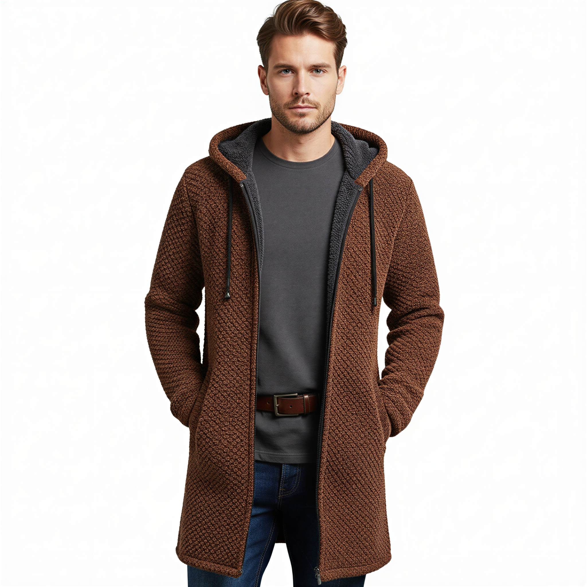 Rolando Cardigan Lungo | Maglia Testurizzata con Cappuccio | Casual Uomo