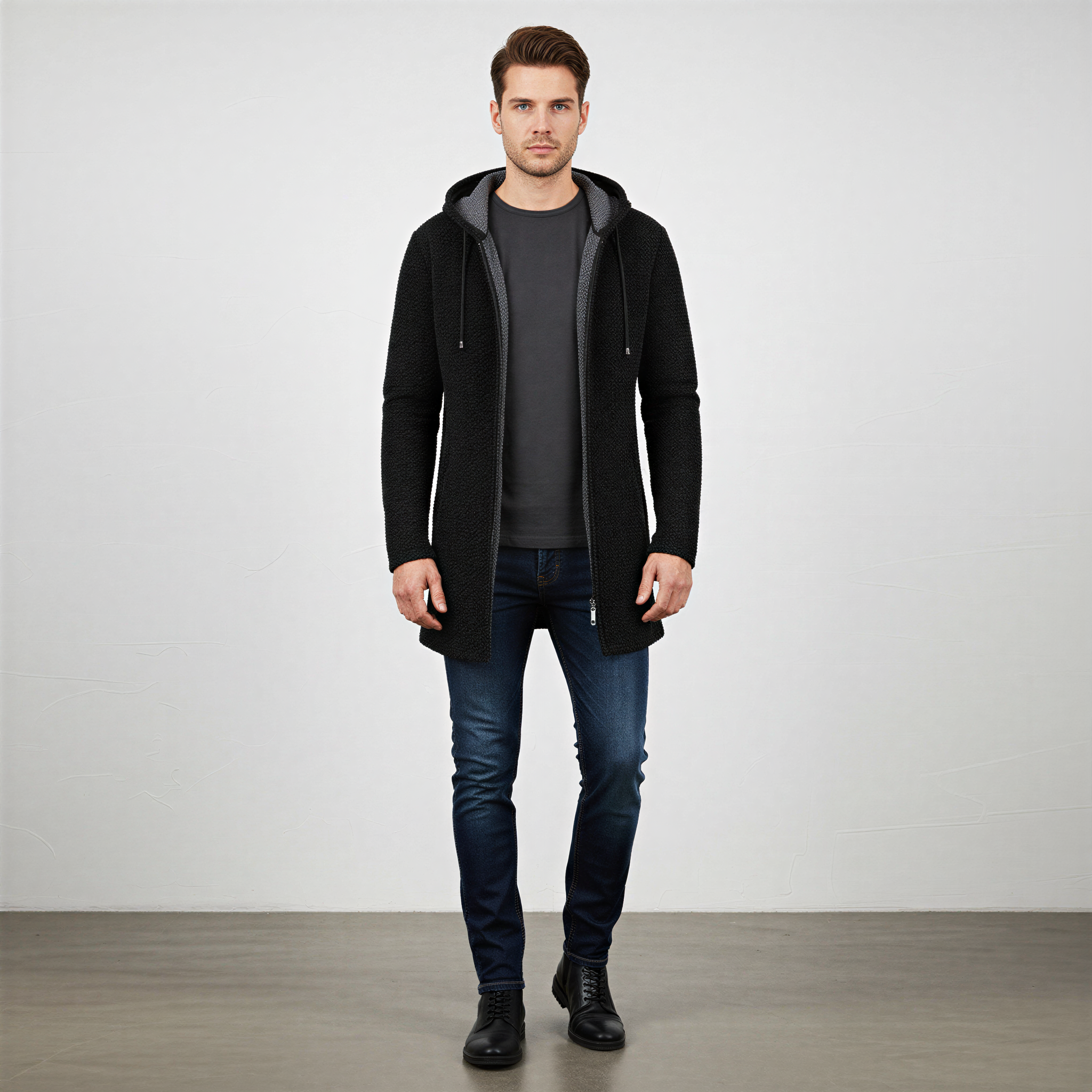 Rolando Cardigan Lungo | Maglia Testurizzata con Cappuccio | Casual Uomo