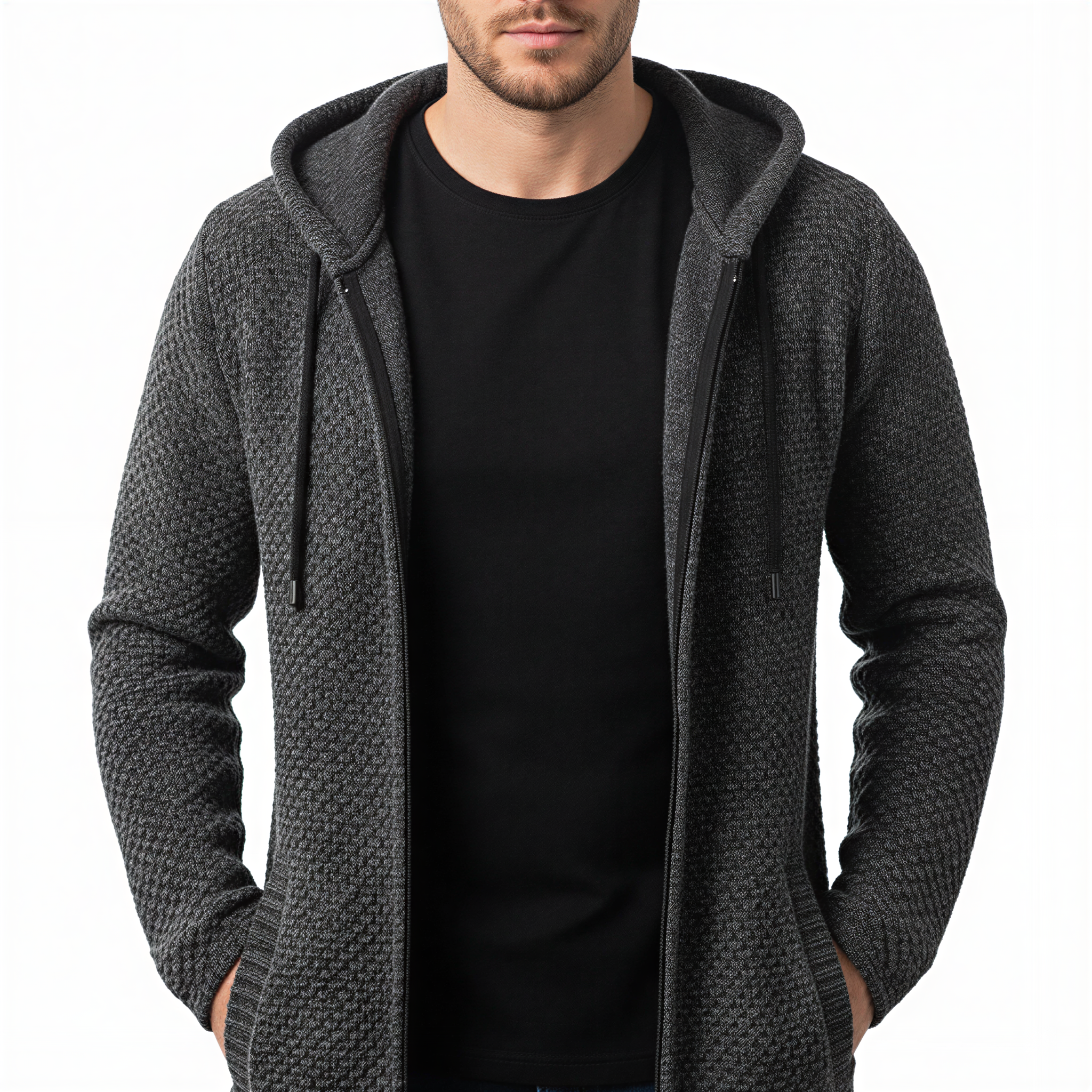 Rolando Cardigan Lungo | Maglia Testurizzata con Cappuccio | Casual Uomo