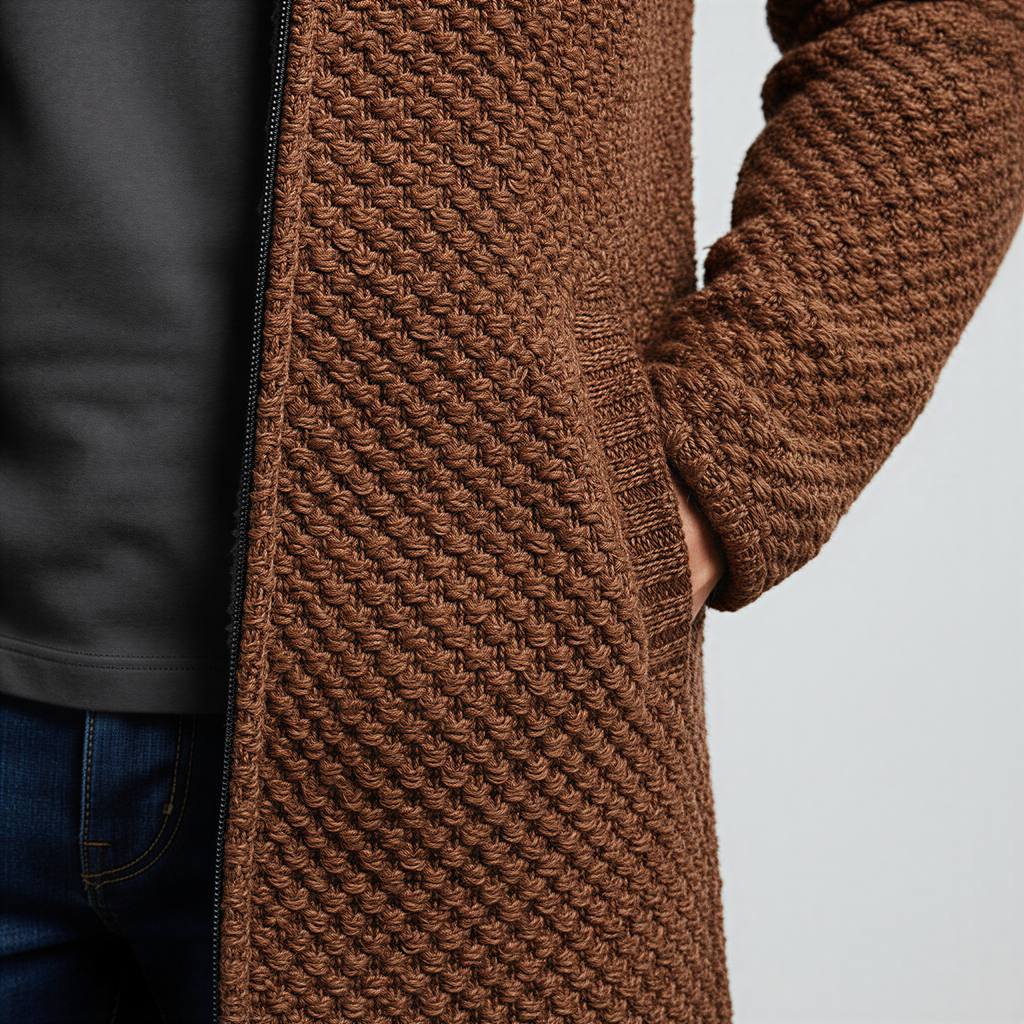 Rolando Cardigan Lungo | Maglia Testurizzata con Cappuccio | Casual Uomo