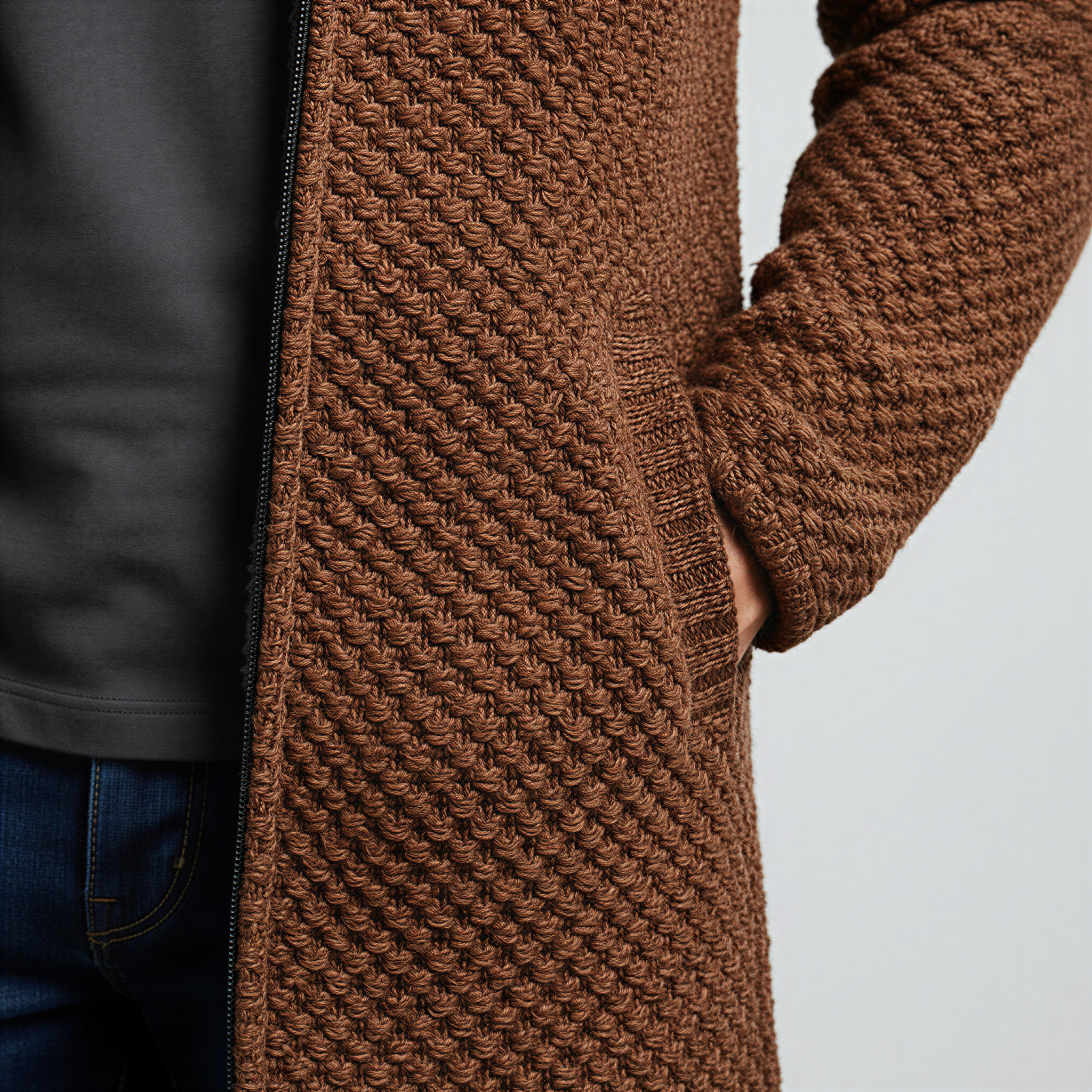 Rolando Cardigan Lungo | Maglia Testurizzata con Cappuccio | Casual Uomo