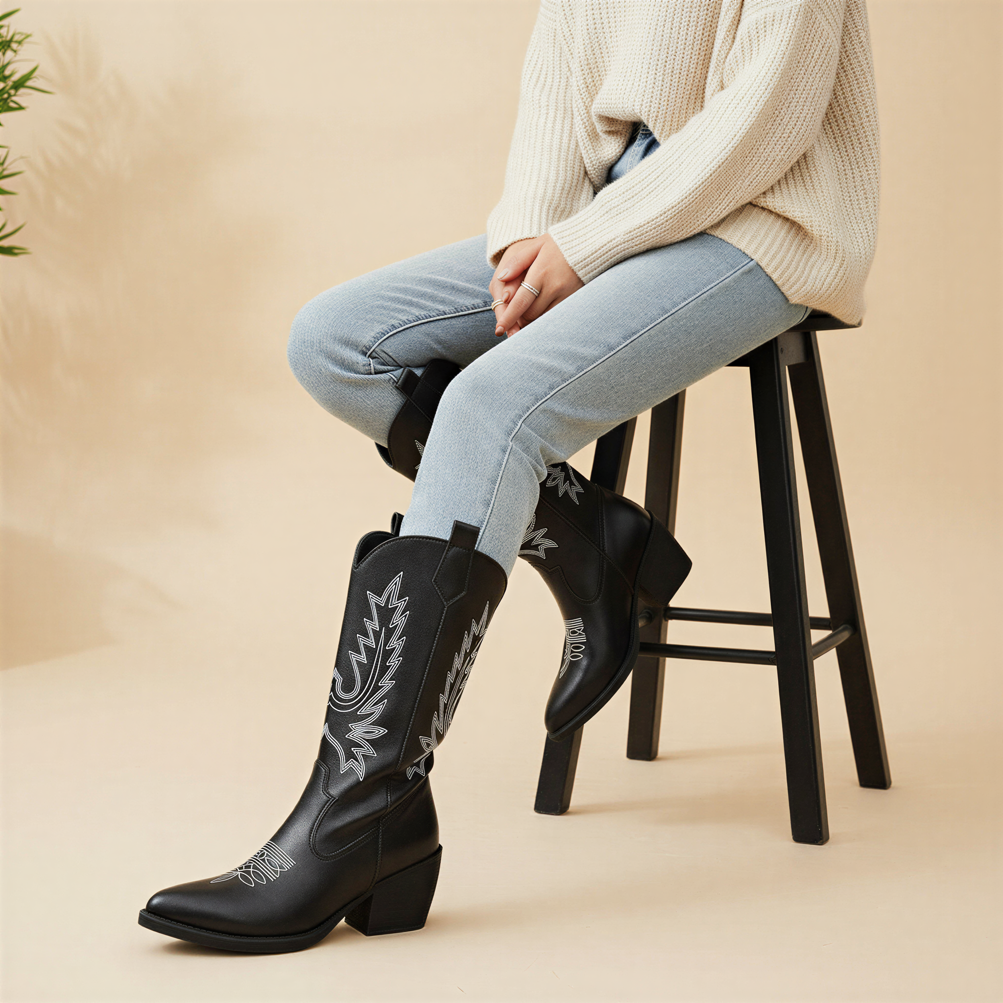 Stivali Texani | Effetto Scamosciato con Cuciture | Donna