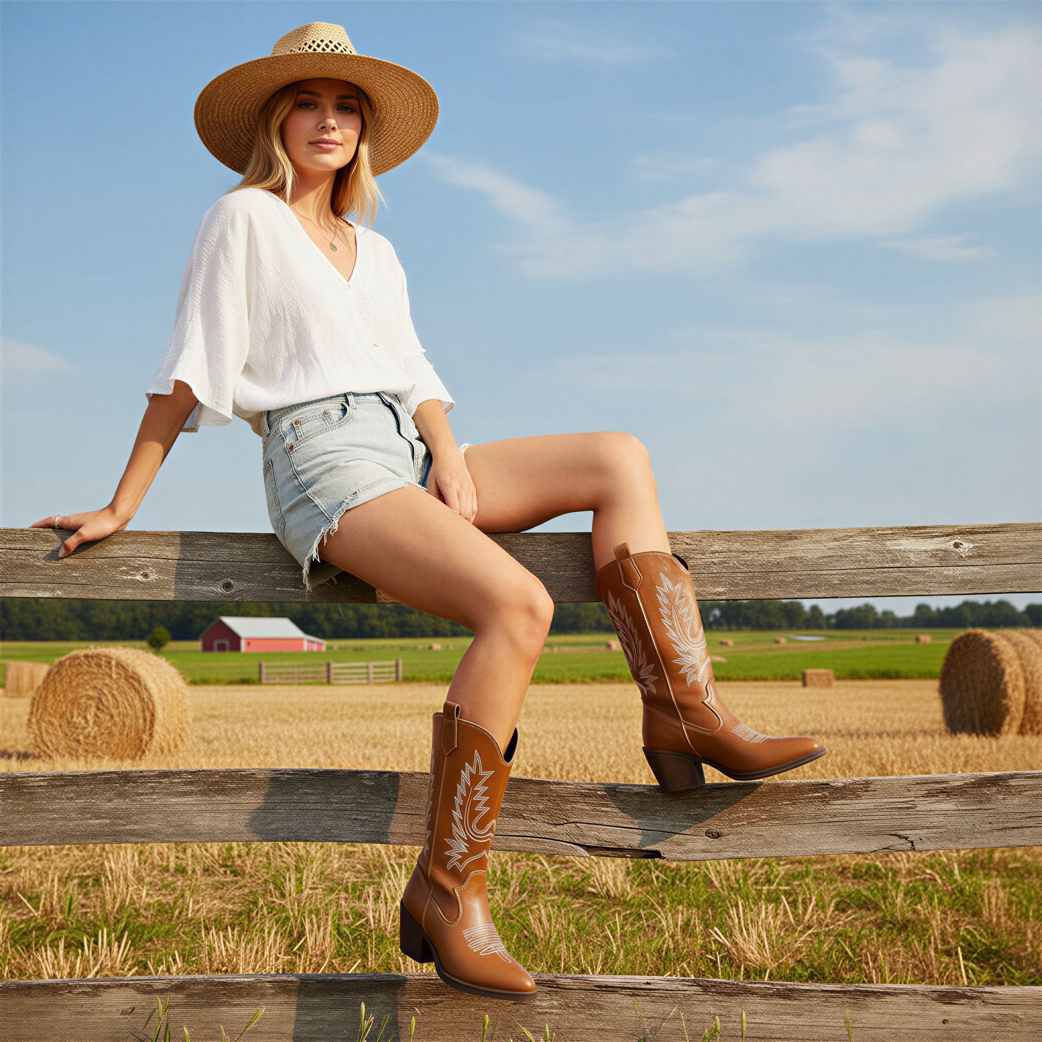 Stivali Texani | Effetto Scamosciato con Cuciture | Donna