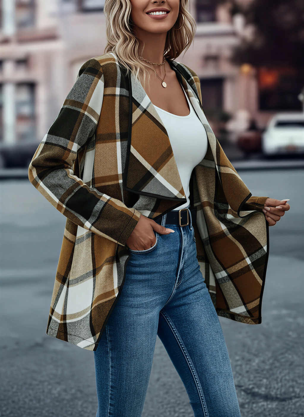 Giacca a Quadri Dorio Moda | Collo Cascata | Casual