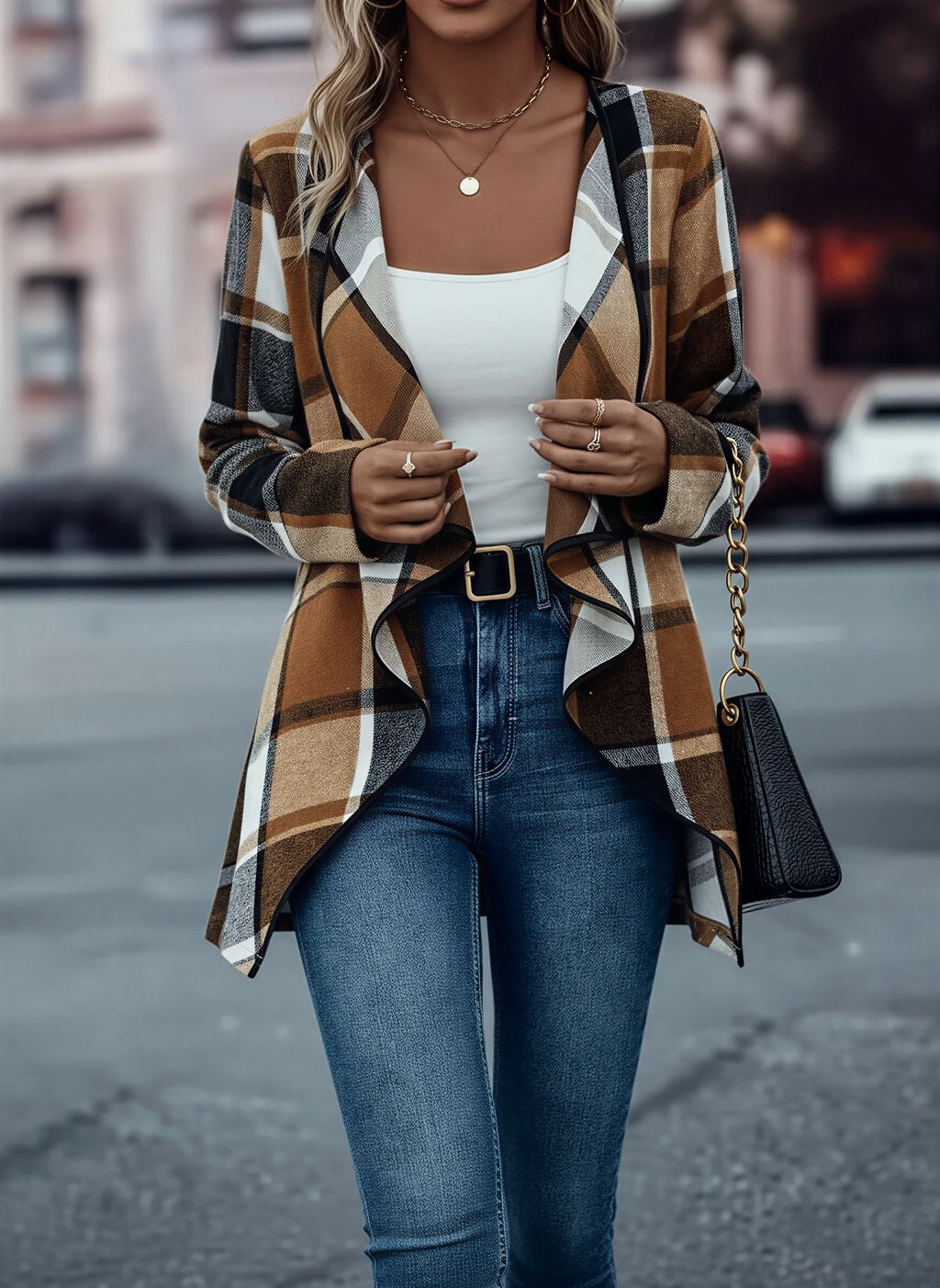 Giacca a Quadri Dorio Moda | Collo Cascata | Casual