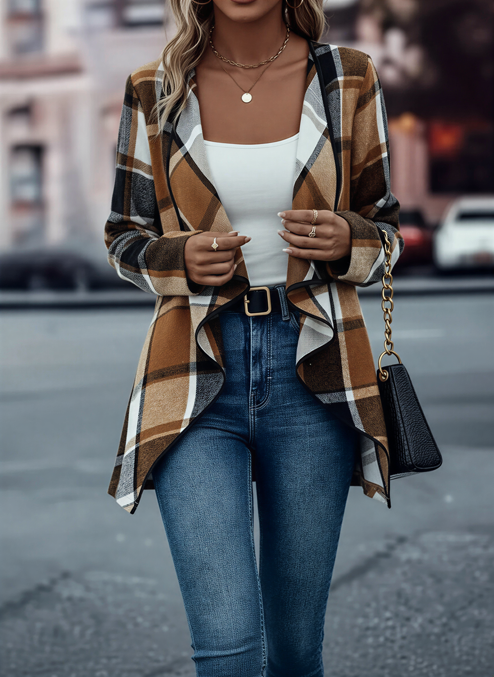 Giacca a Quadri Dorio Moda | Collo Cascata | Casual