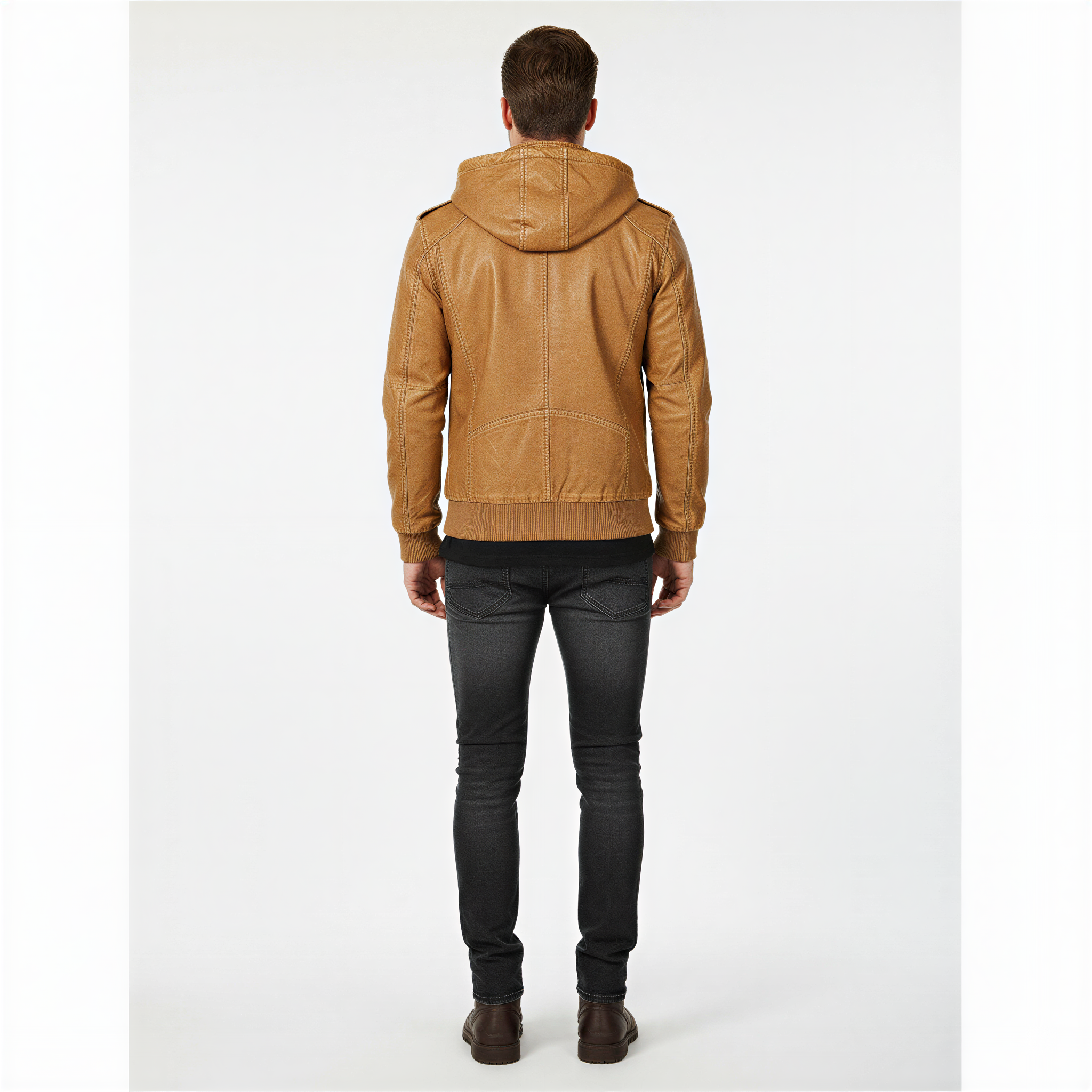 James Giacca Biker con Cappuccio | Ecopelle Invecchiata | Uomo