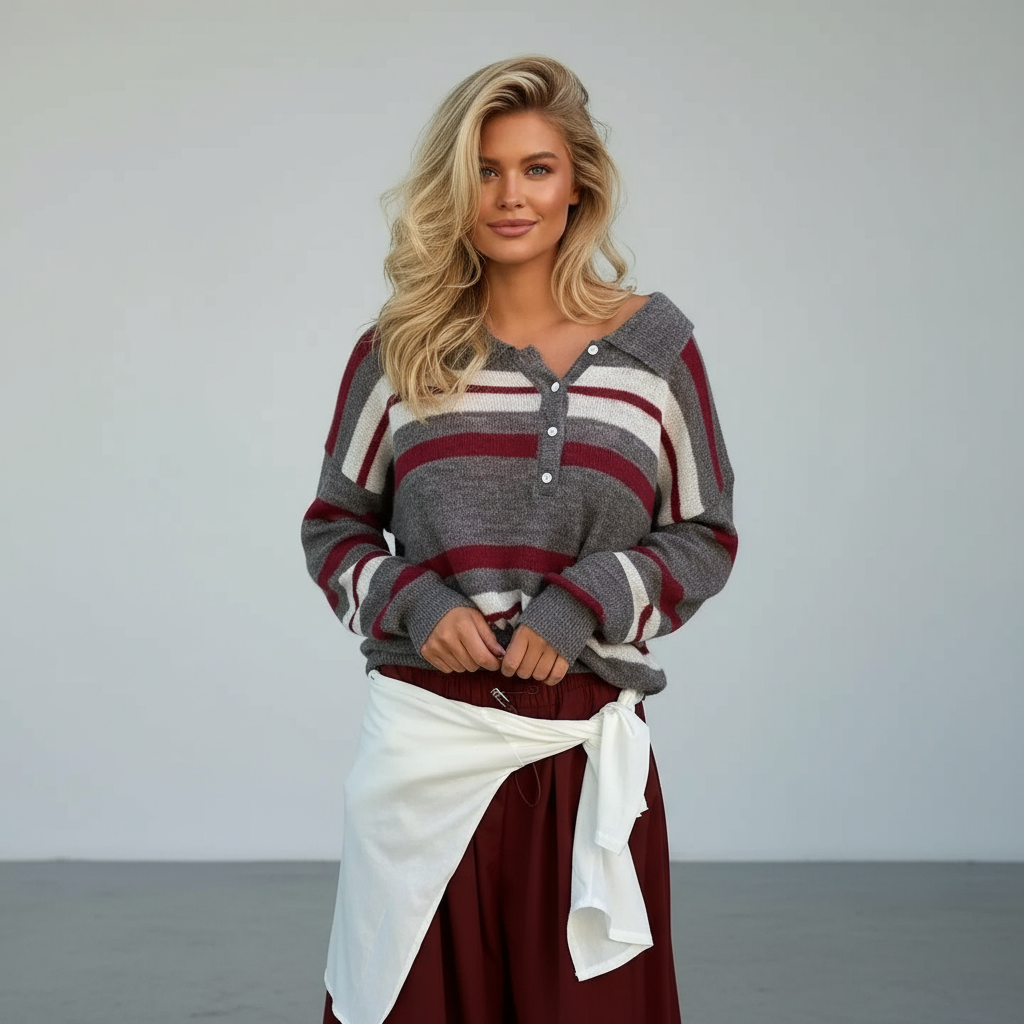 Maglione a Righe Donna | Casual Chic con Scollo a V | Inverno