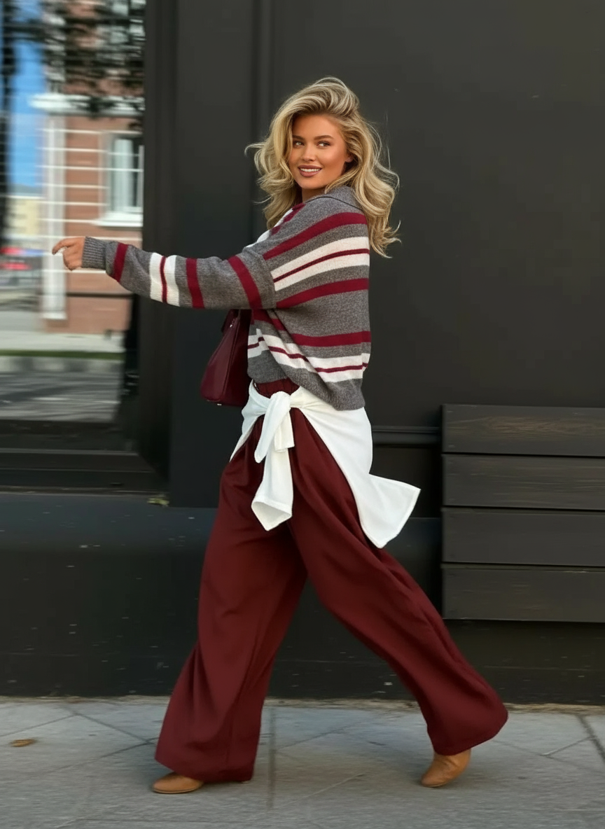 Maglione a Righe Donna | Casual Chic con Scollo a V | Inverno