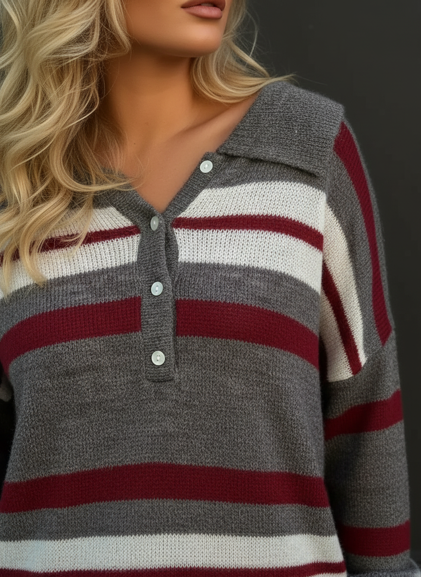 Maglione a Righe Donna | Casual Chic con Scollo a V | Inverno