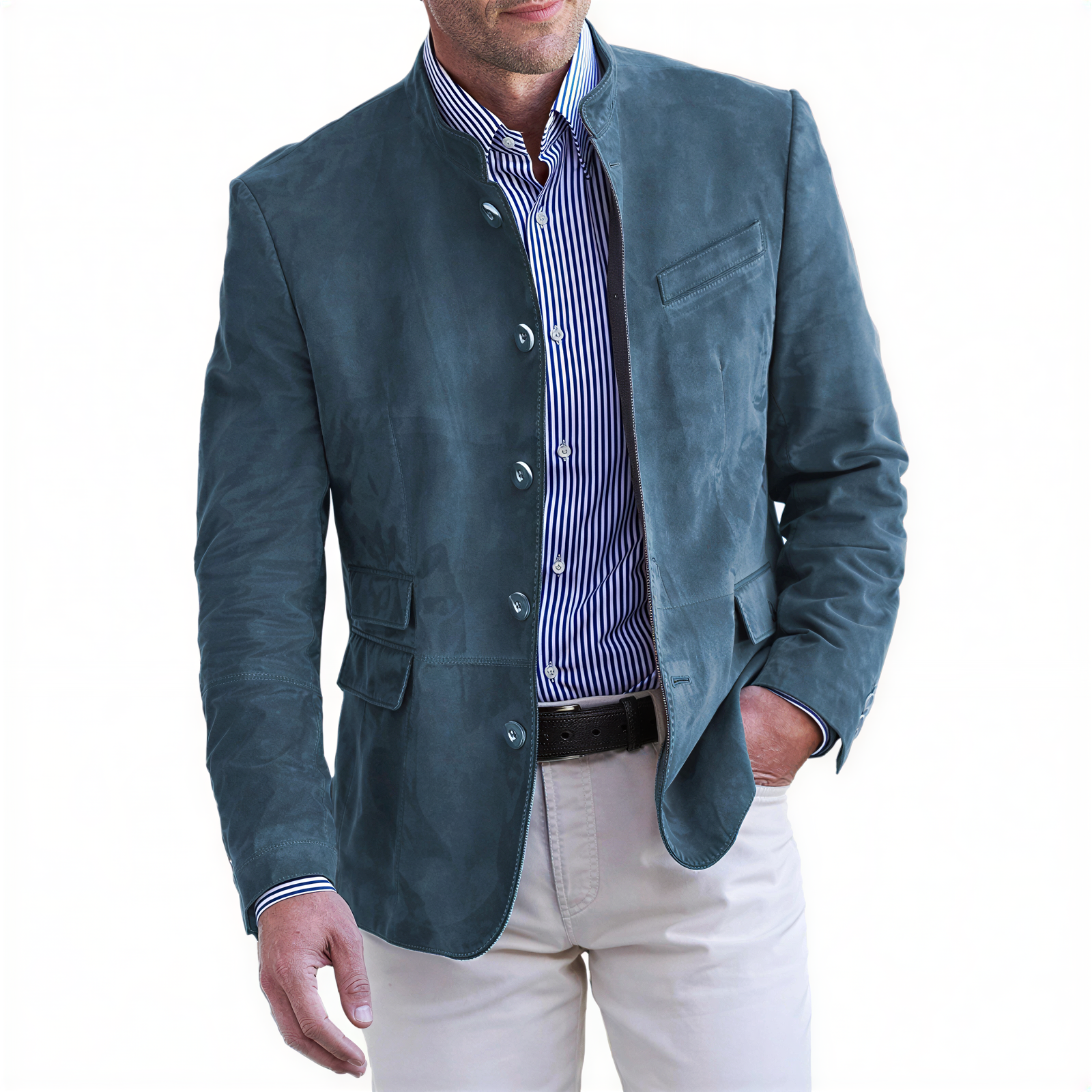 Miguel Blazer in Camoscio | Collo alla Coreana | Elegante