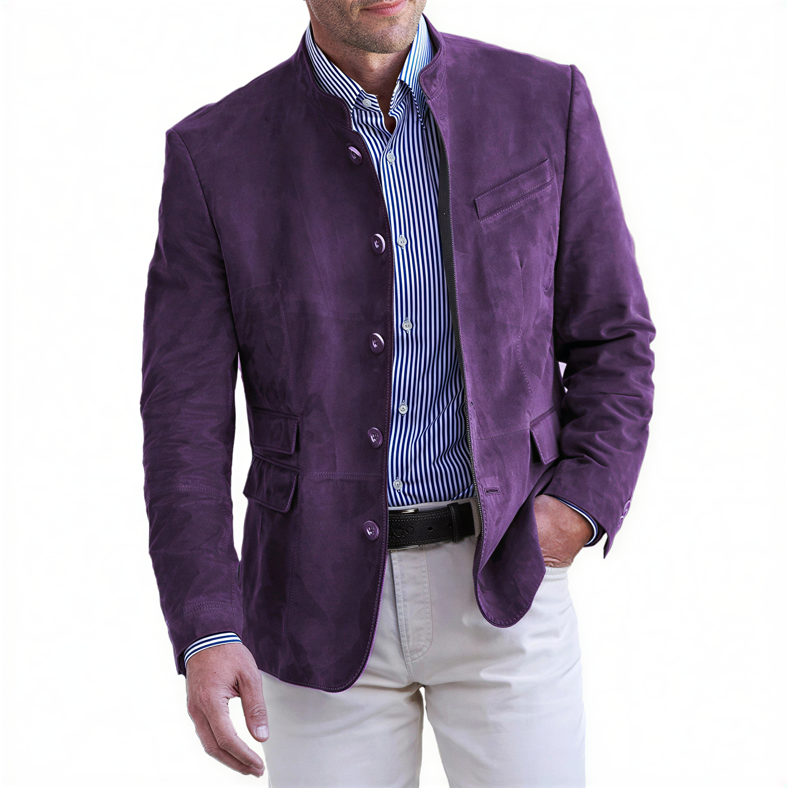 Miguel Blazer in Camoscio | Collo alla Coreana | Elegante