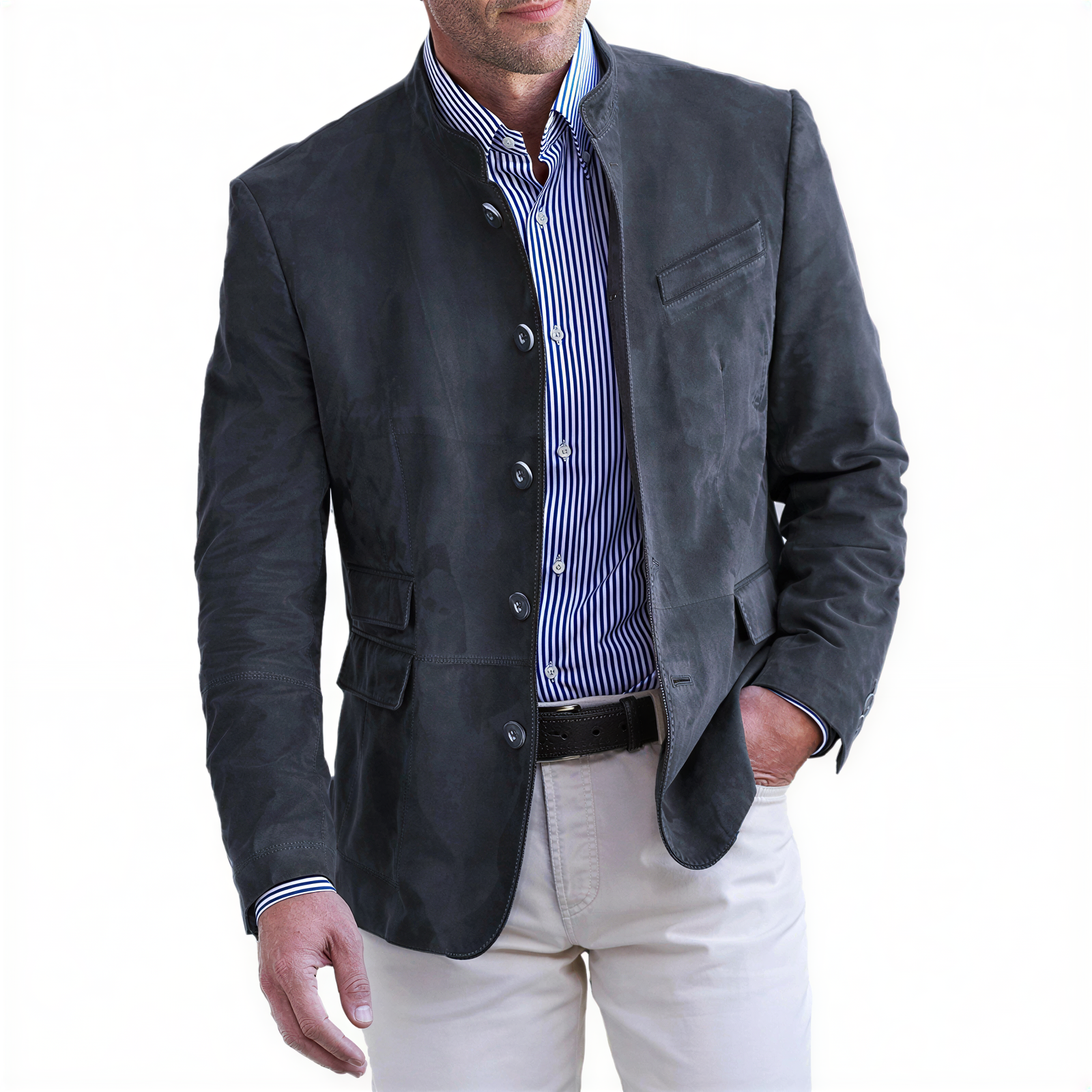 Miguel Blazer in Camoscio | Collo alla Coreana | Elegante