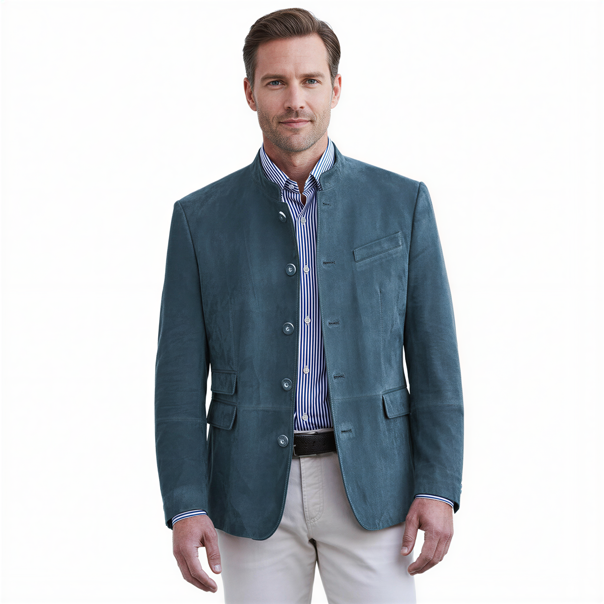 Miguel Blazer in Camoscio | Collo alla Coreana | Elegante