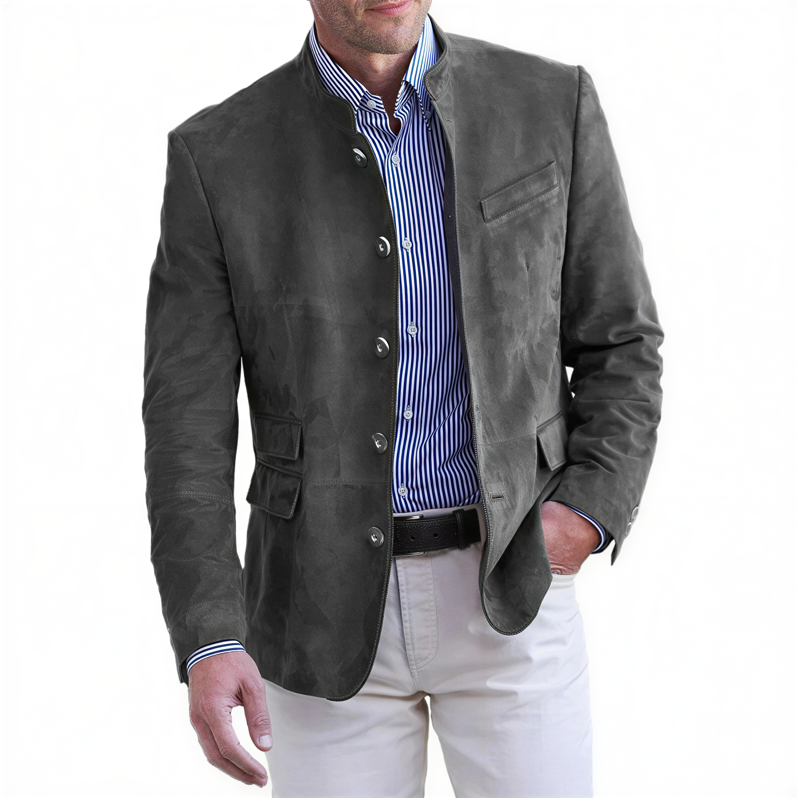 Miguel Blazer in Camoscio | Collo alla Coreana | Elegante