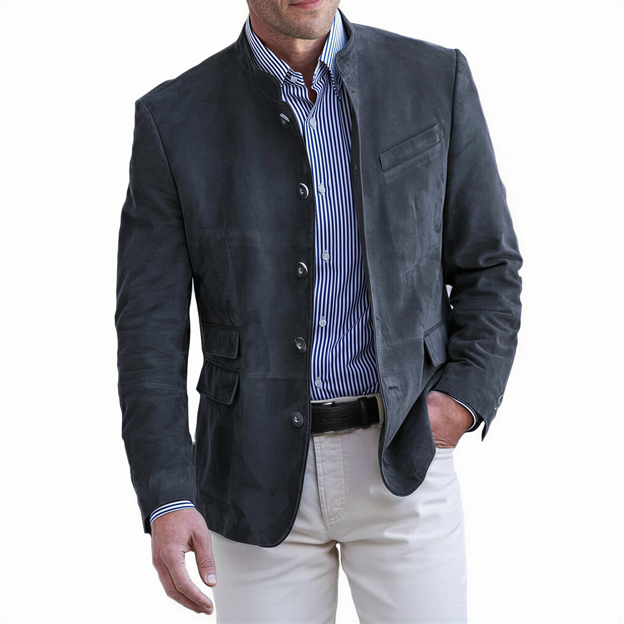 Miguel Blazer in Camoscio | Collo alla Coreana | Elegante