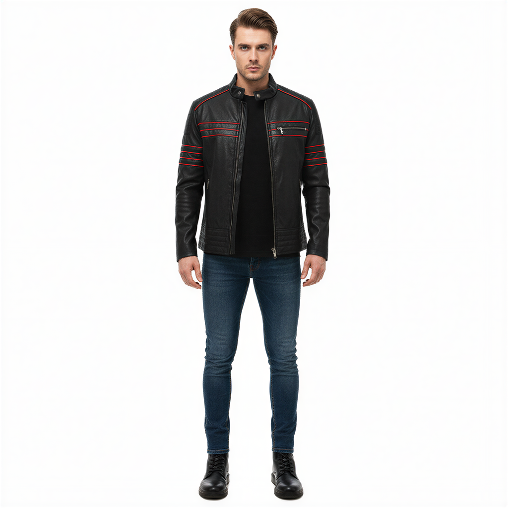 Nathan Giacca Moto | Stile Audace Dettagli Rossi | Freddo Invernale