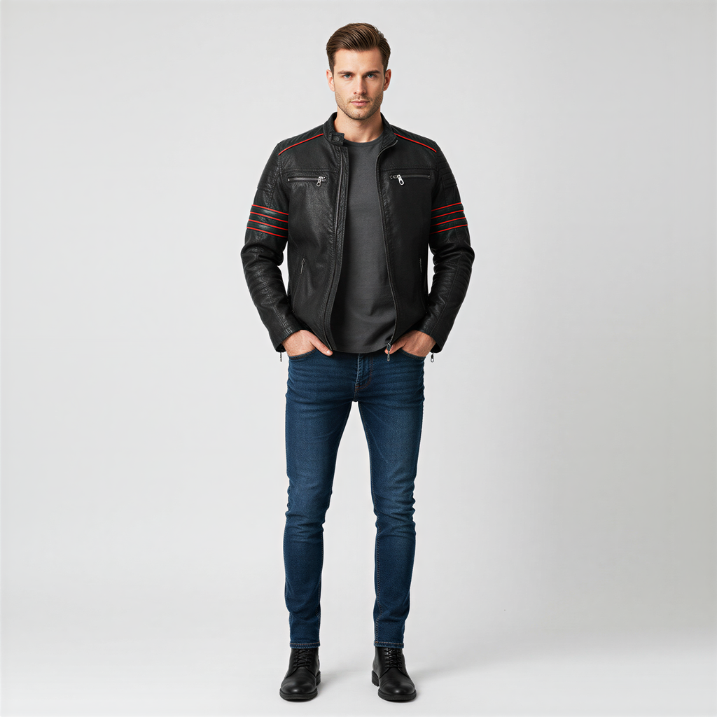 Nathan Giacca Moto | Stile Audace Dettagli Rossi | Freddo Invernale