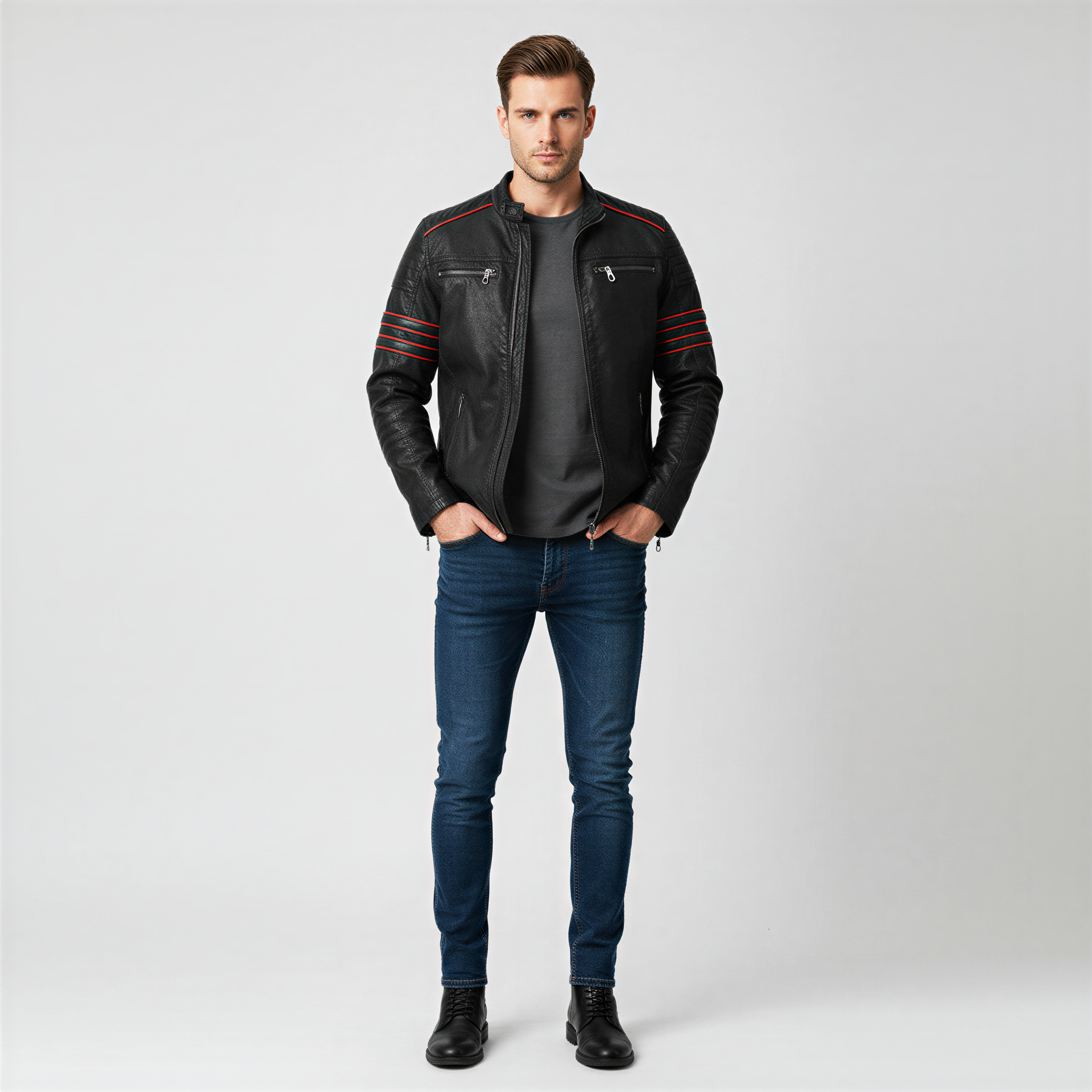 Nathan Giacca Moto | Stile Audace Dettagli Rossi | Freddo Invernale