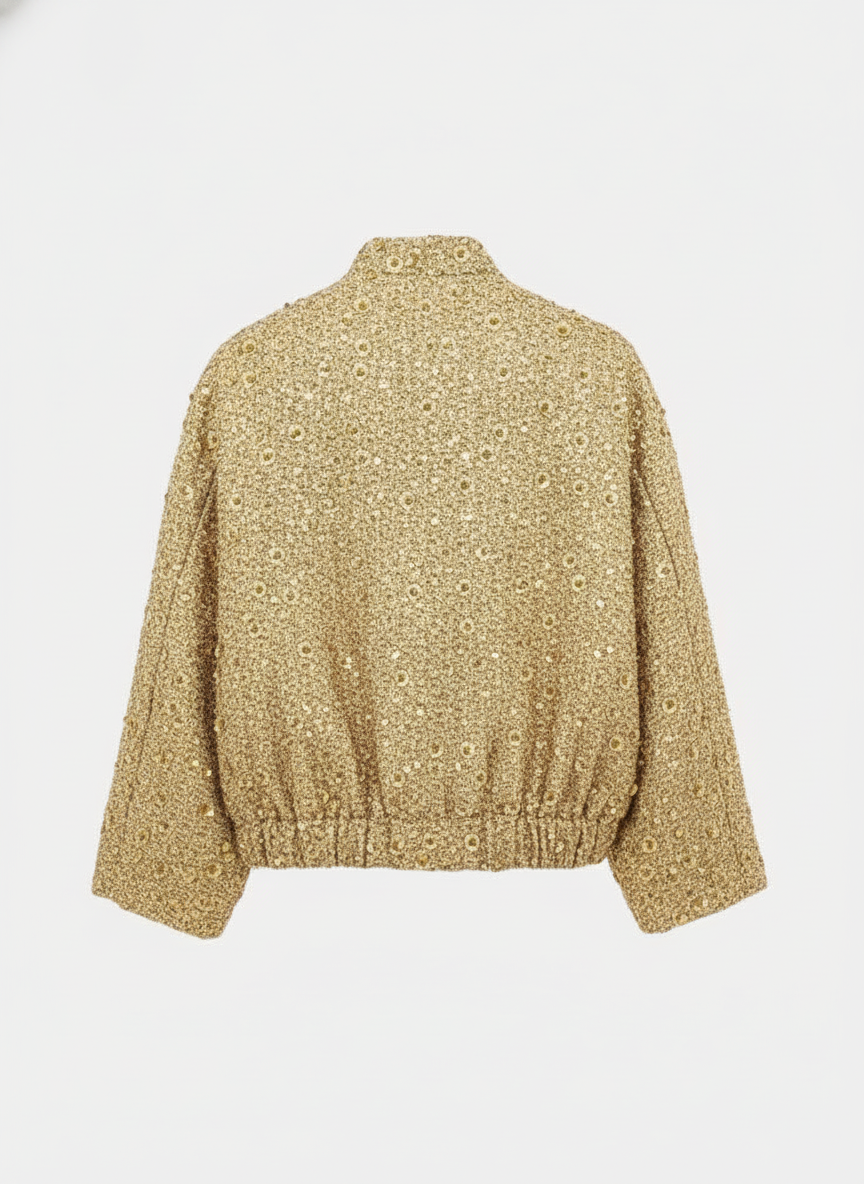 Giacca Tweed Oro Scintillante | Eleganza Notturna