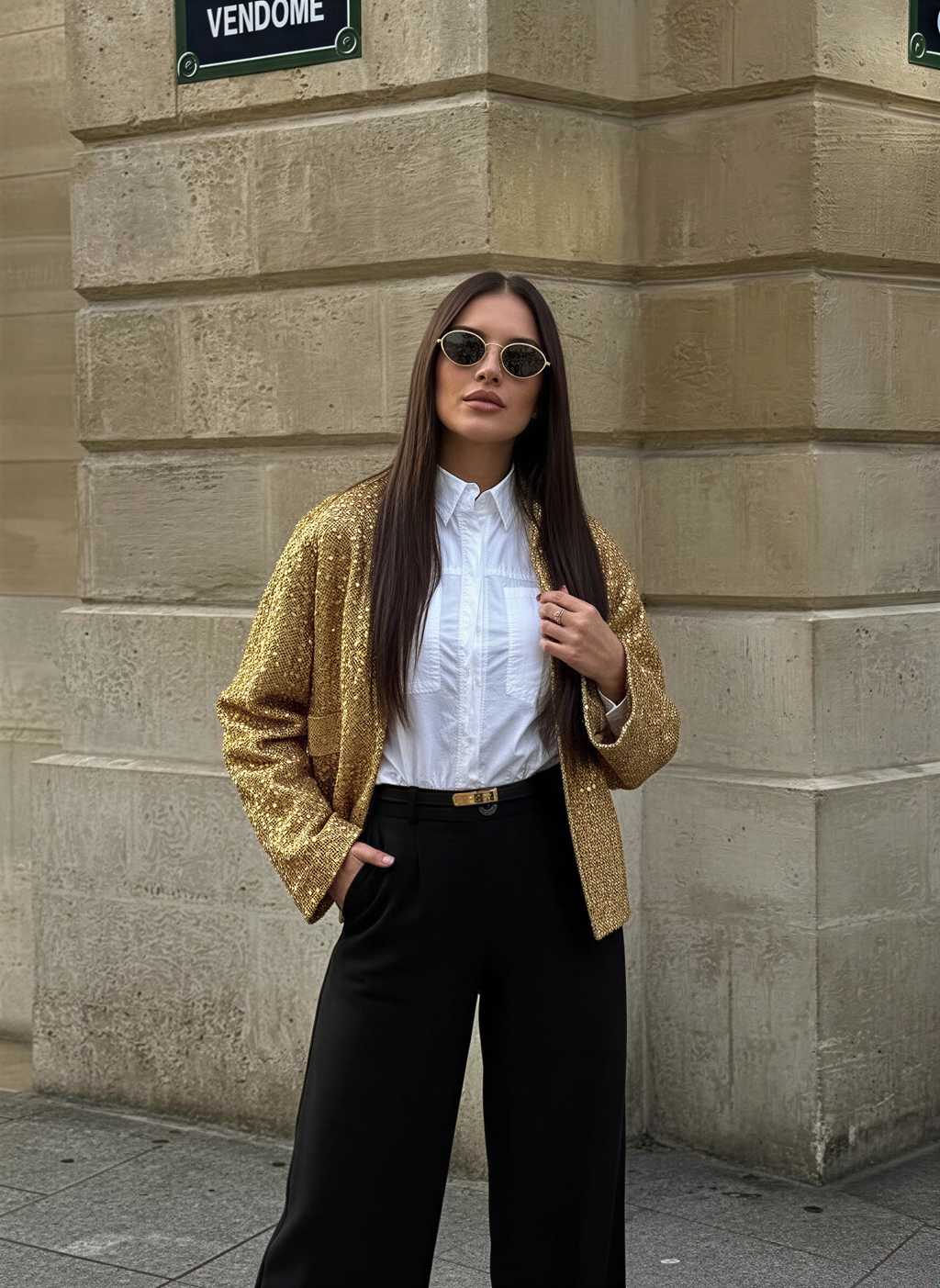 Giacca Tweed Oro Scintillante | Eleganza Notturna