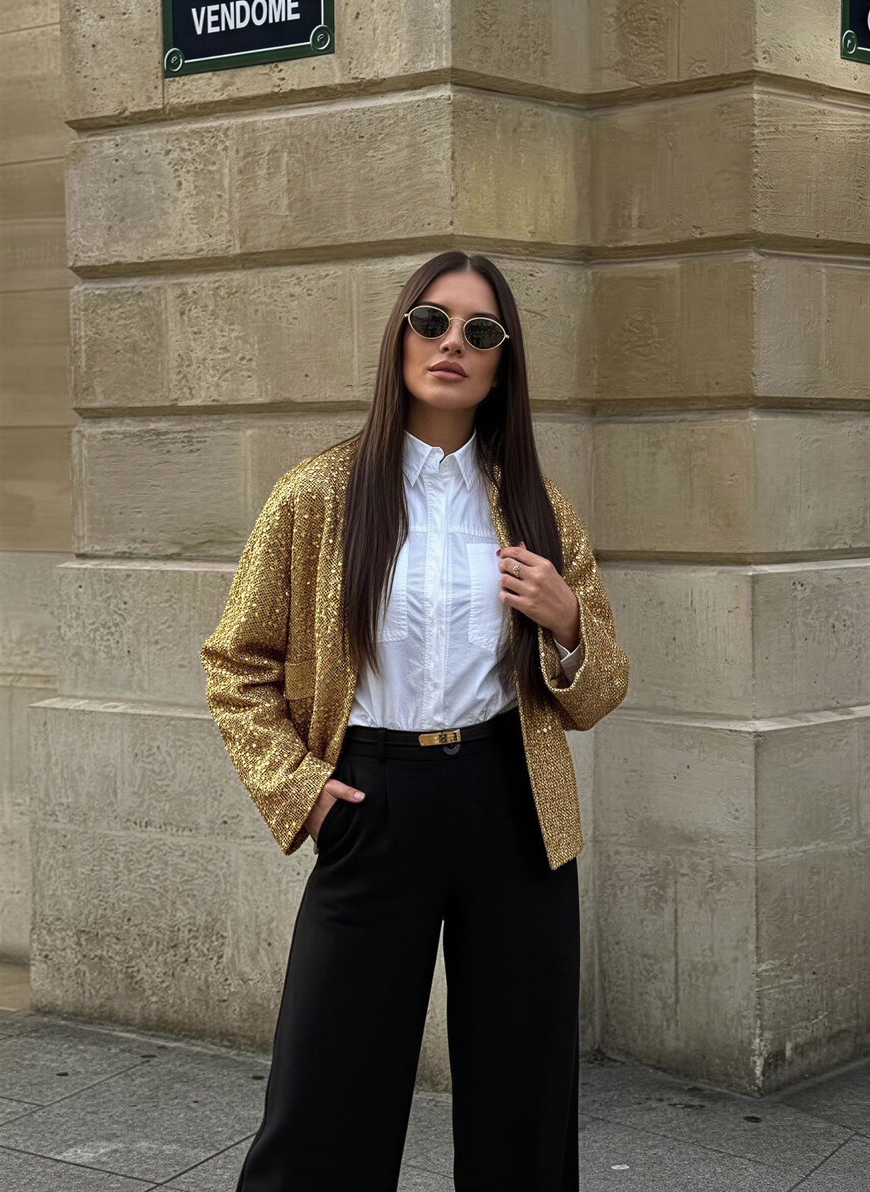 Giacca Tweed Oro Scintillante | Eleganza Notturna