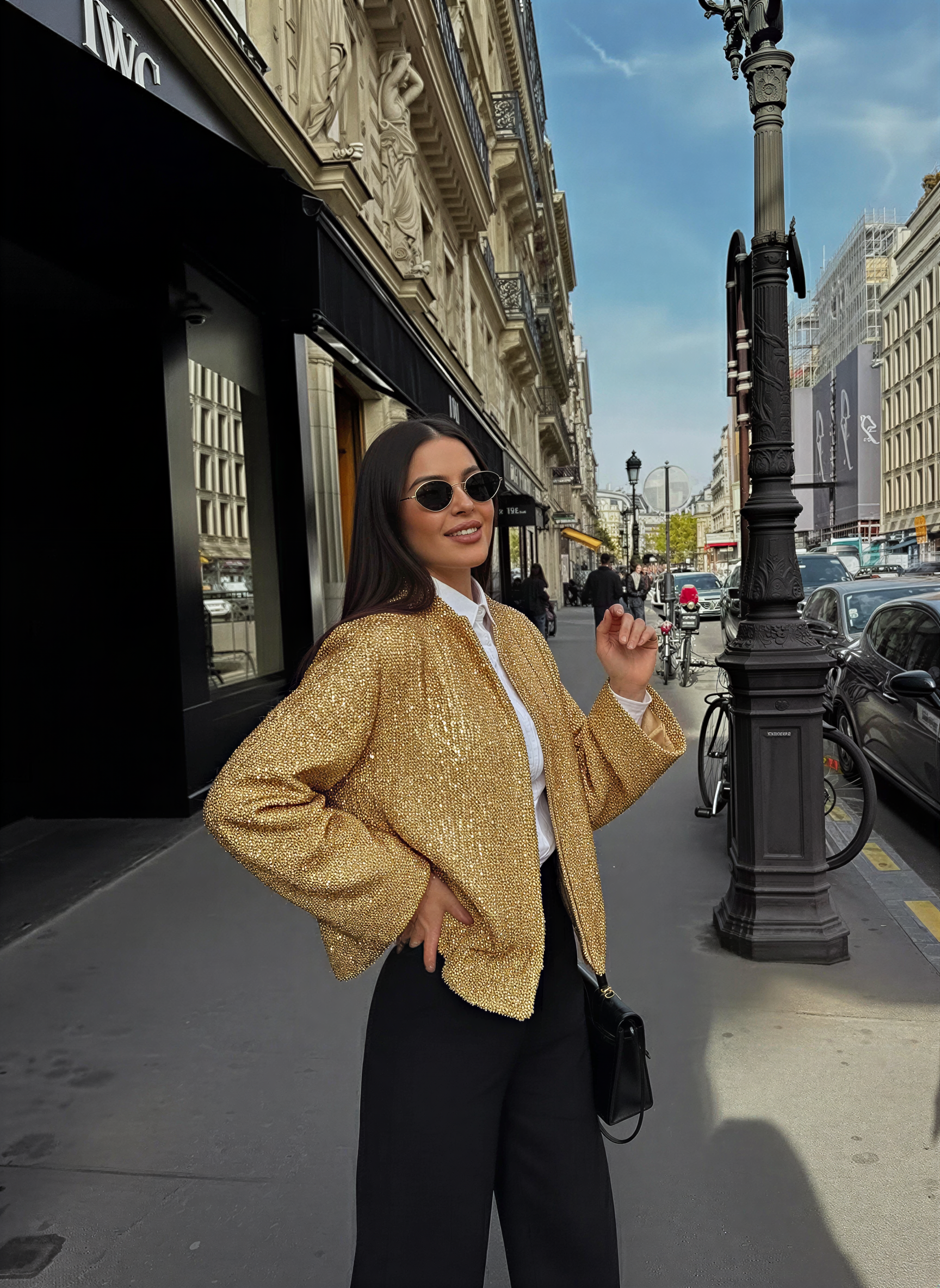 Giacca Tweed Oro Scintillante | Eleganza Notturna