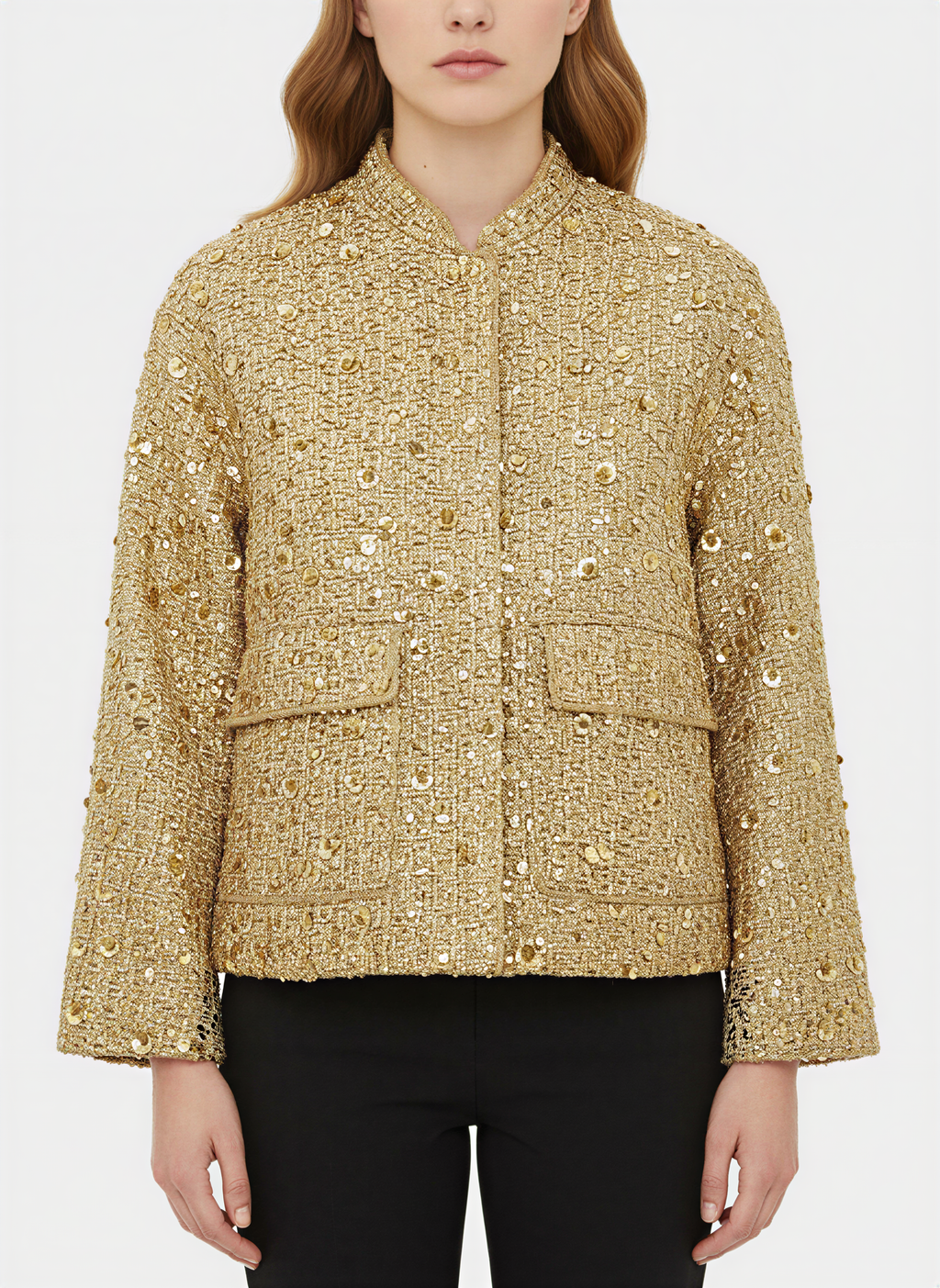Giacca Tweed Oro Scintillante | Eleganza Notturna