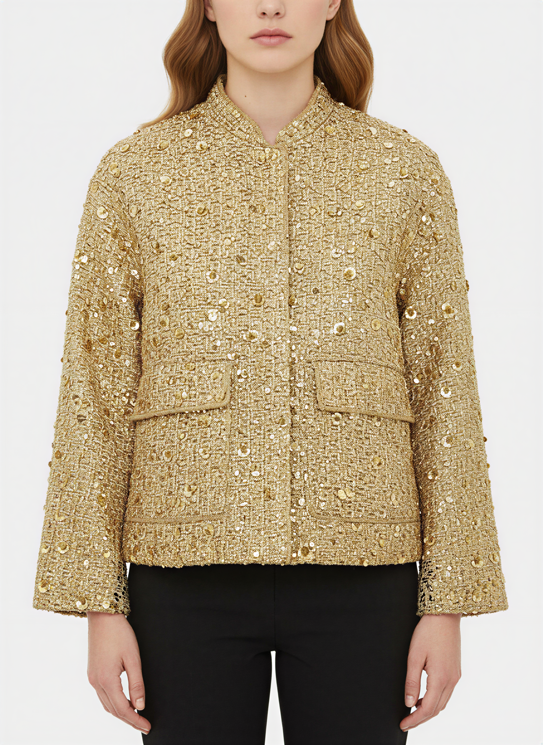 Giacca Tweed Oro Scintillante | Eleganza Notturna