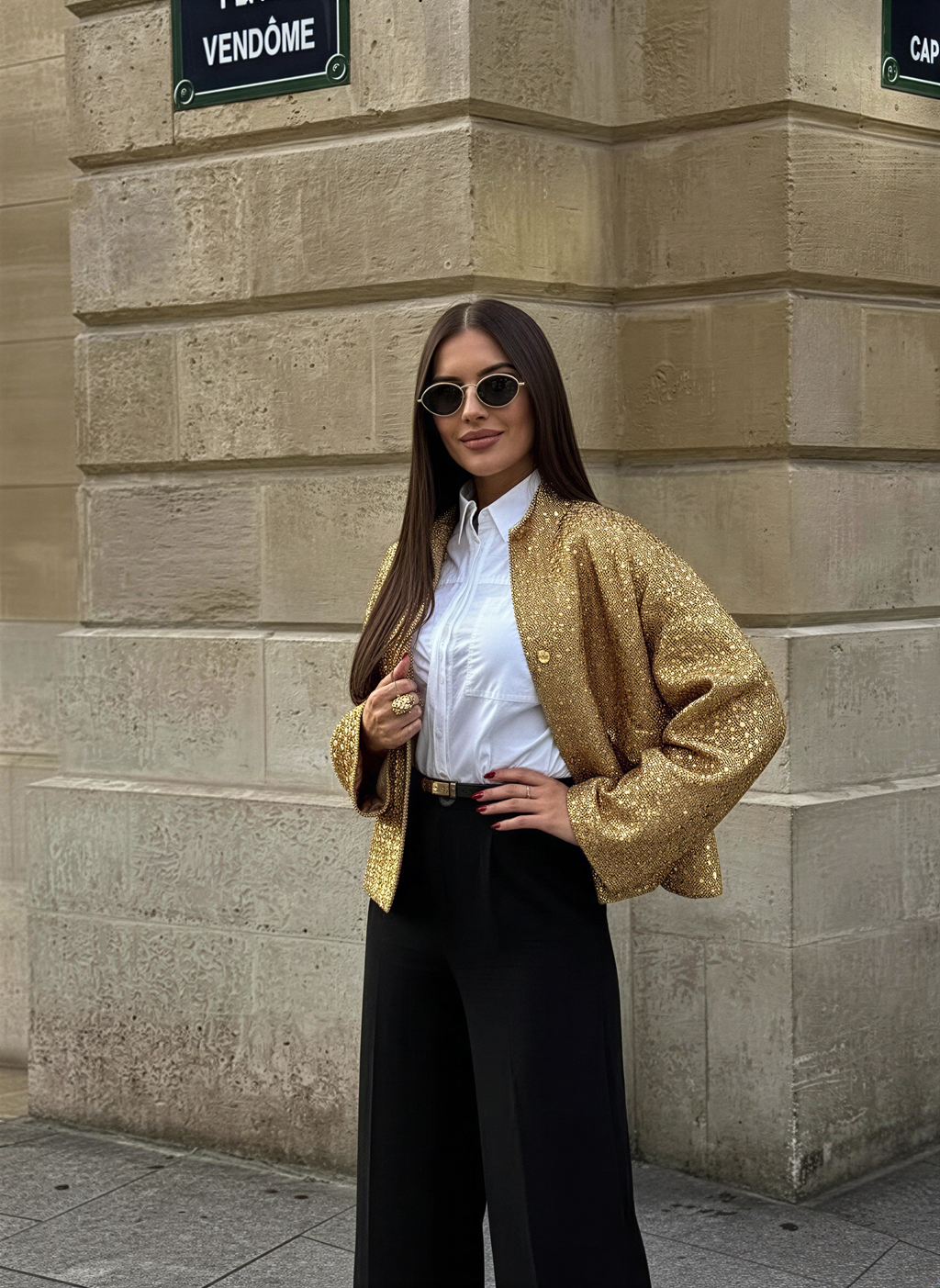 Giacca Tweed Oro Scintillante | Eleganza Notturna