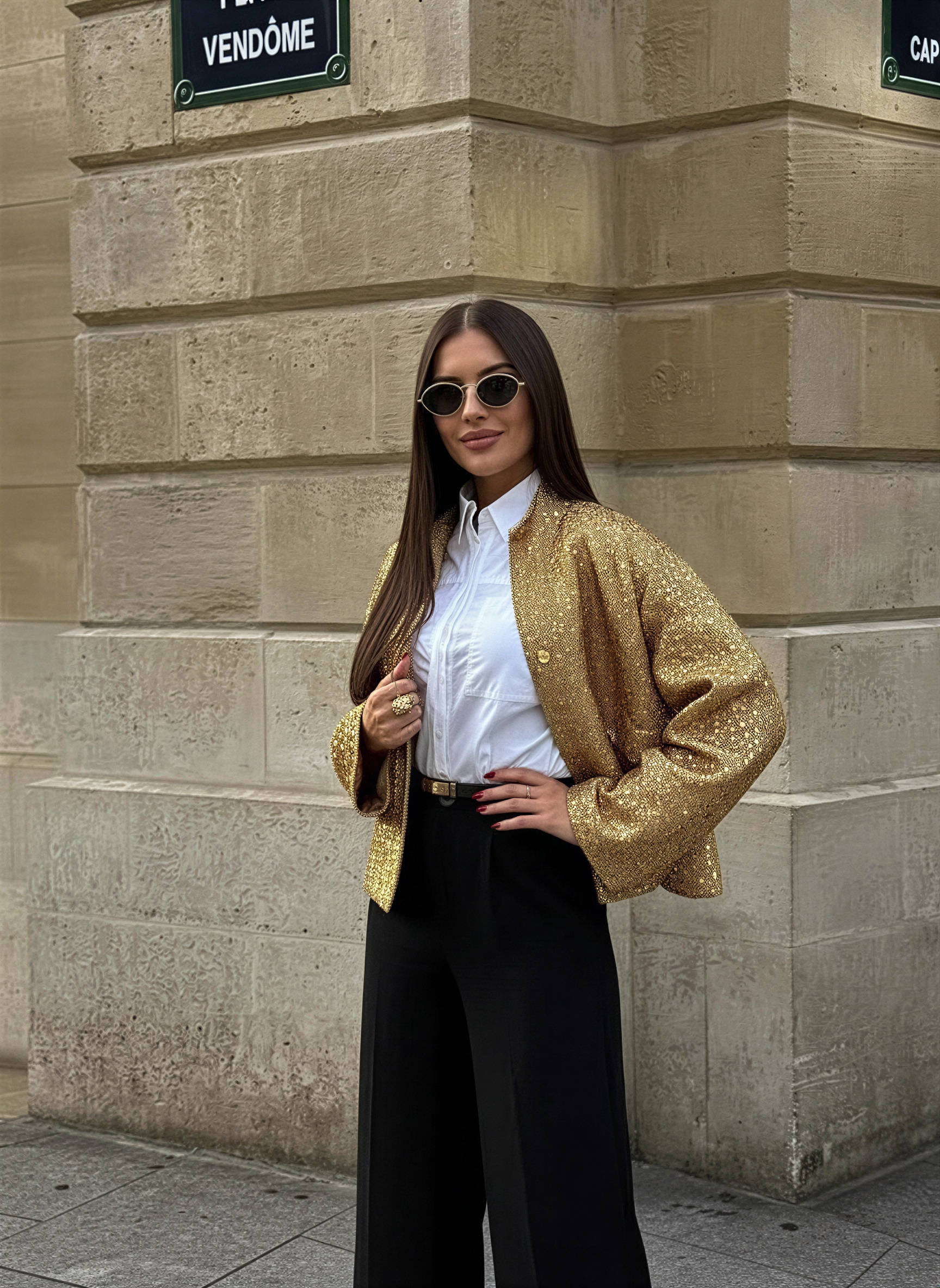 Giacca Tweed Oro Scintillante | Eleganza Notturna