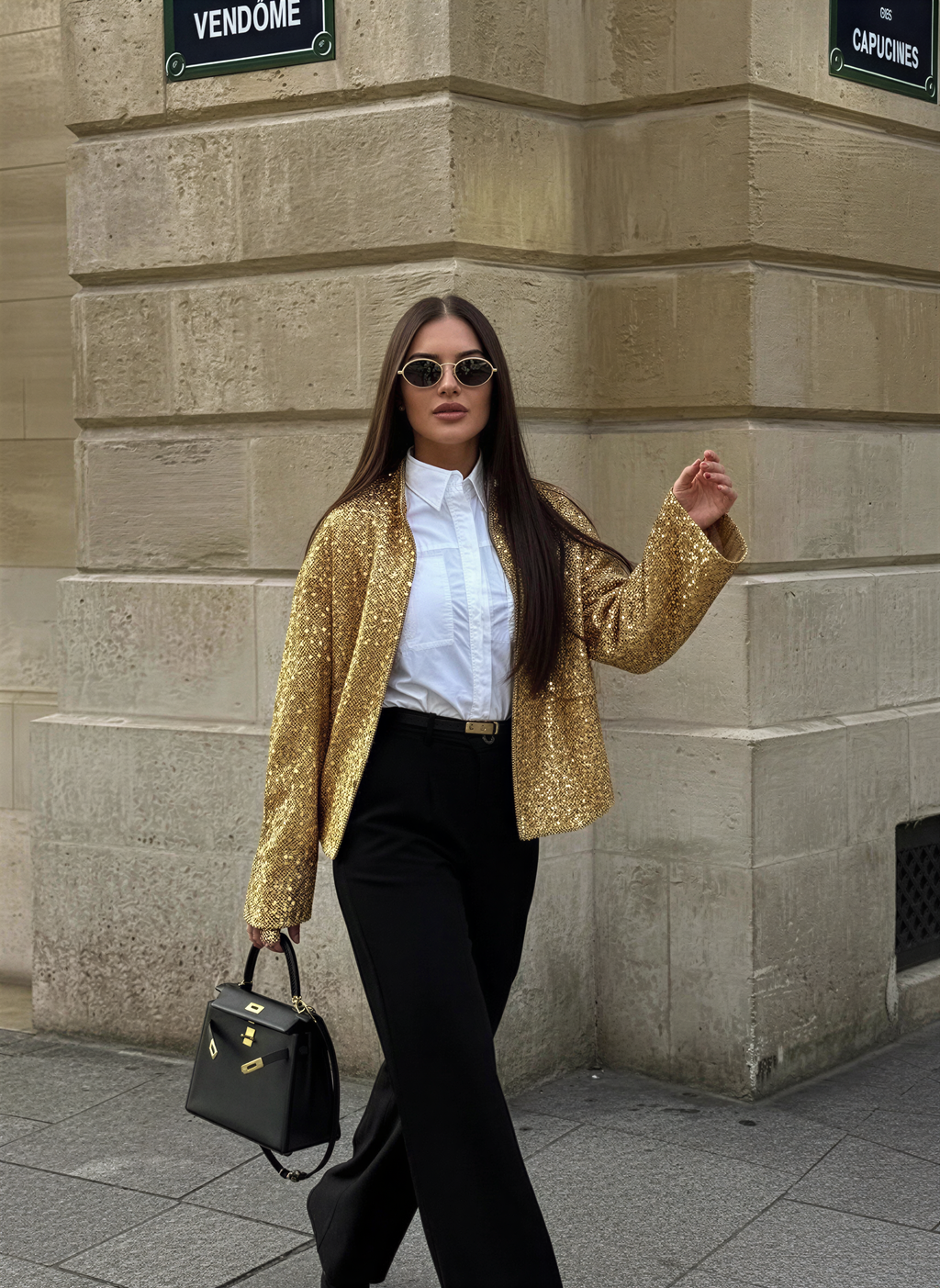 Giacca Tweed Oro Scintillante | Eleganza Notturna