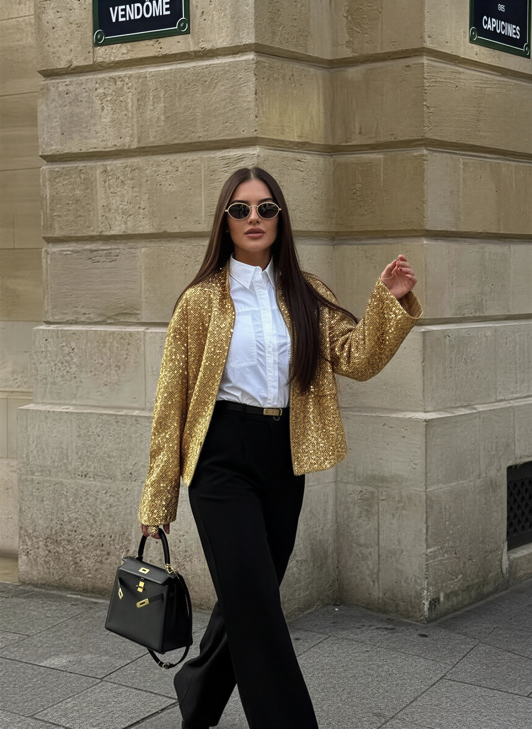 Giacca Tweed Oro Scintillante | Eleganza Notturna