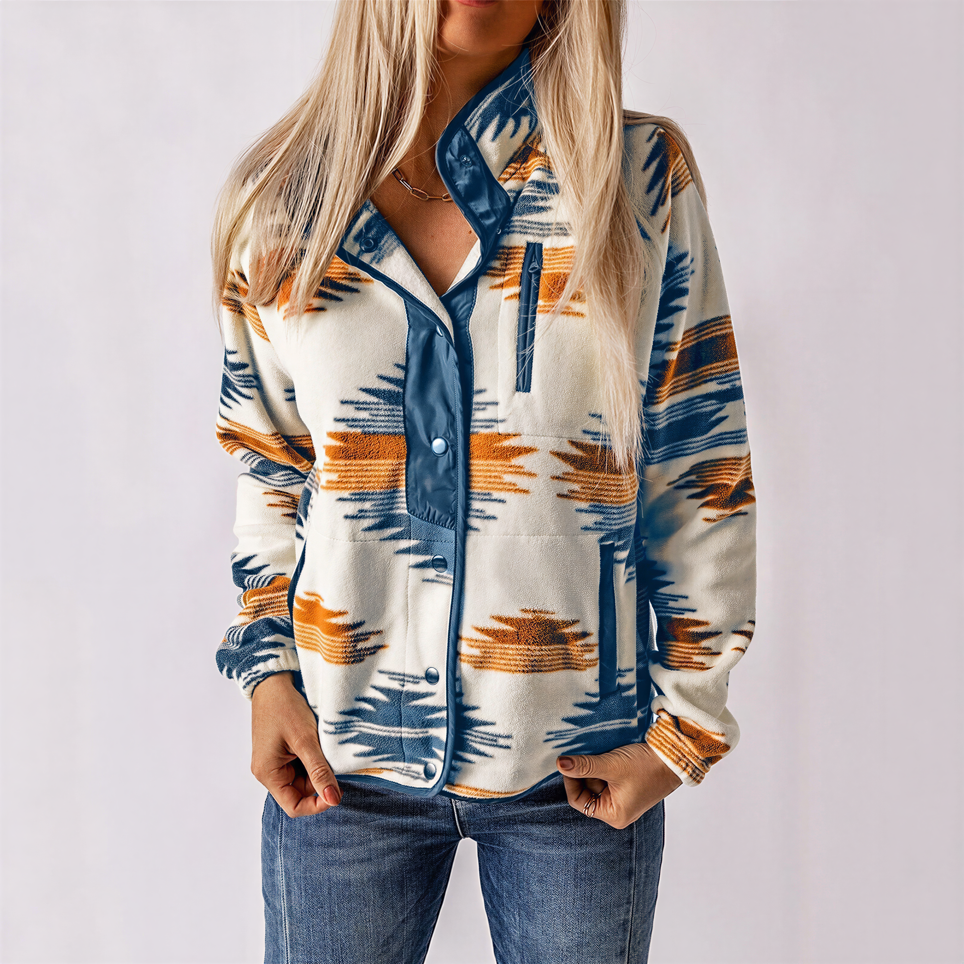 Pullover con Zip e Motivo Tribale | Stile Boho | Donna