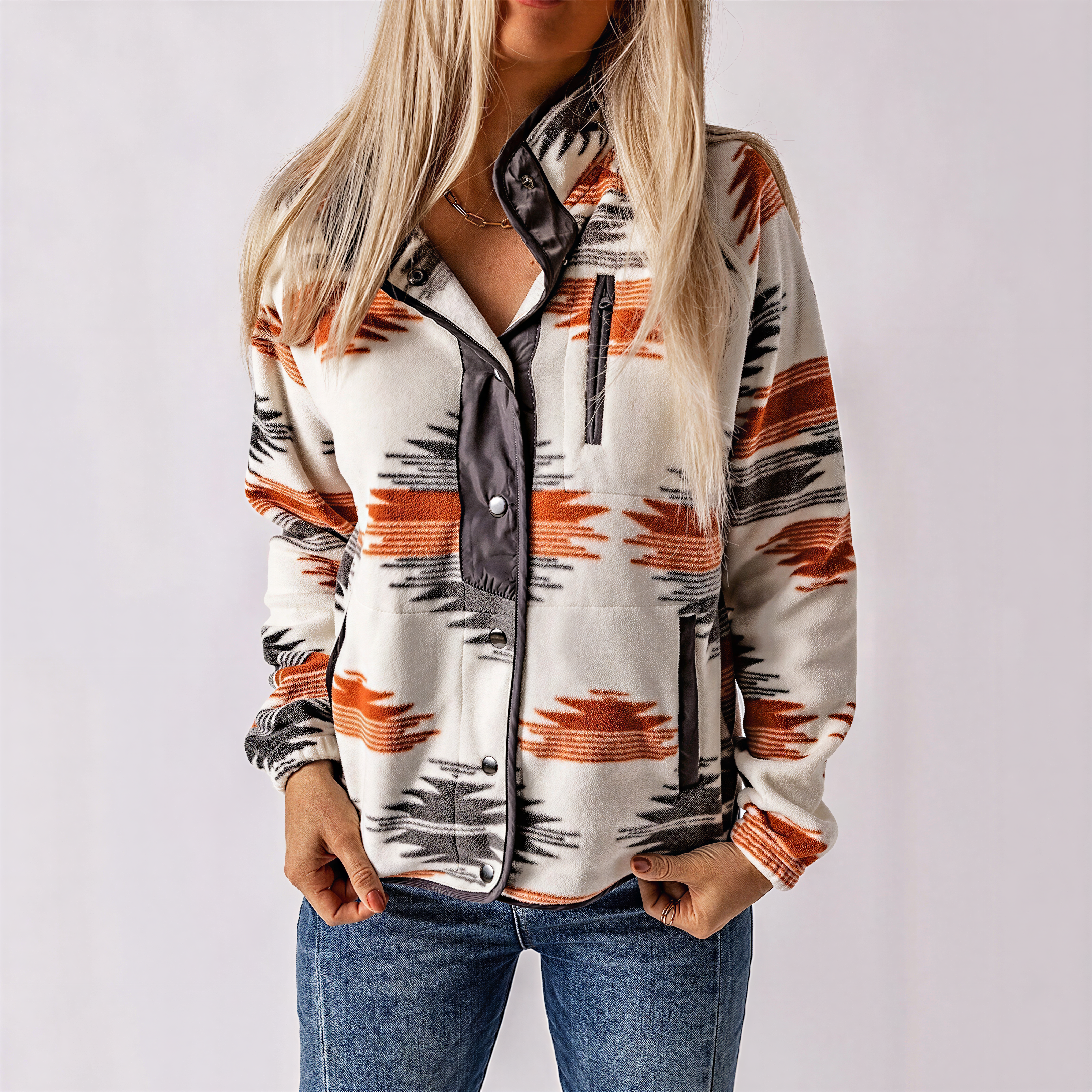 Pullover con Zip e Motivo Tribale | Stile Boho | Donna